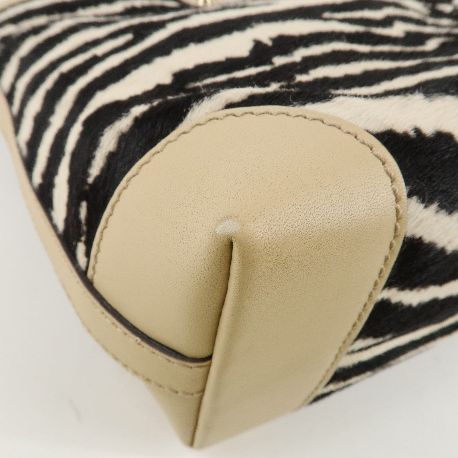 GUCCI Craft Unborn Calf Leather Tote Bag Zebra Pattern Beige 23793 Used