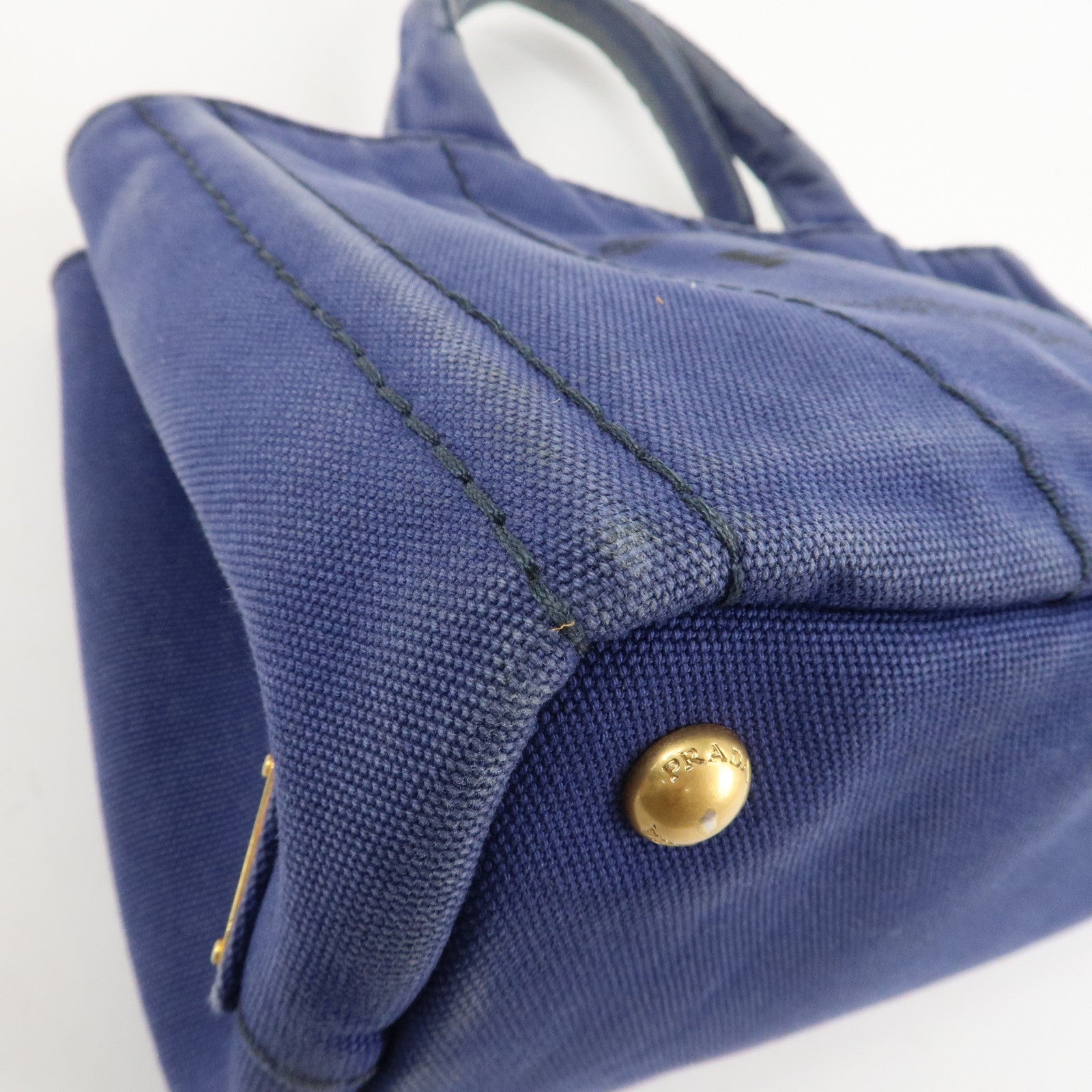 PRADA Logo Canapa Canvas 2Way Tote Bag Hand Bag Navy B2642B Used
