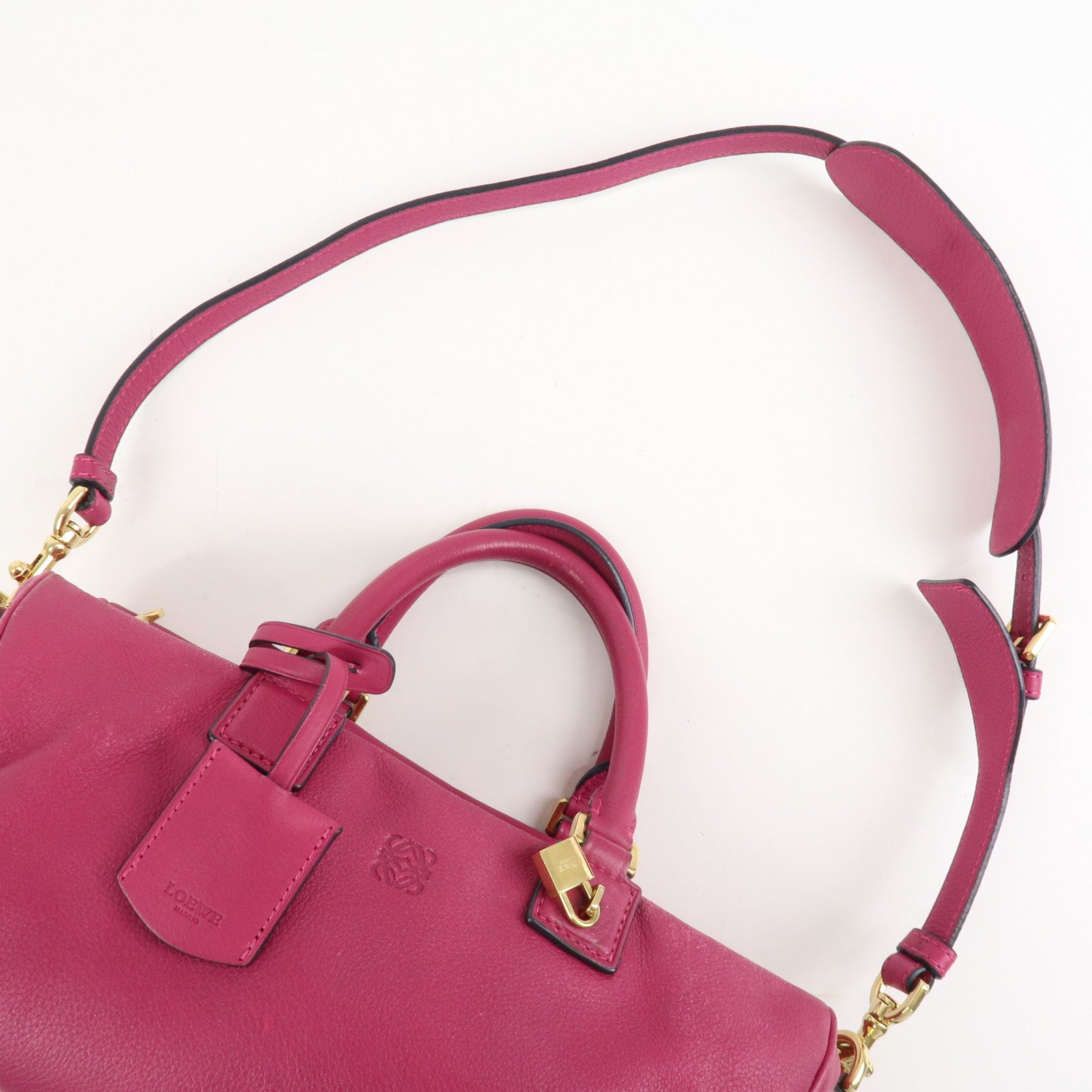 LOEWE Anagram Leather 2WAY Hand Bag Shoulder Bag Hot Pink Used