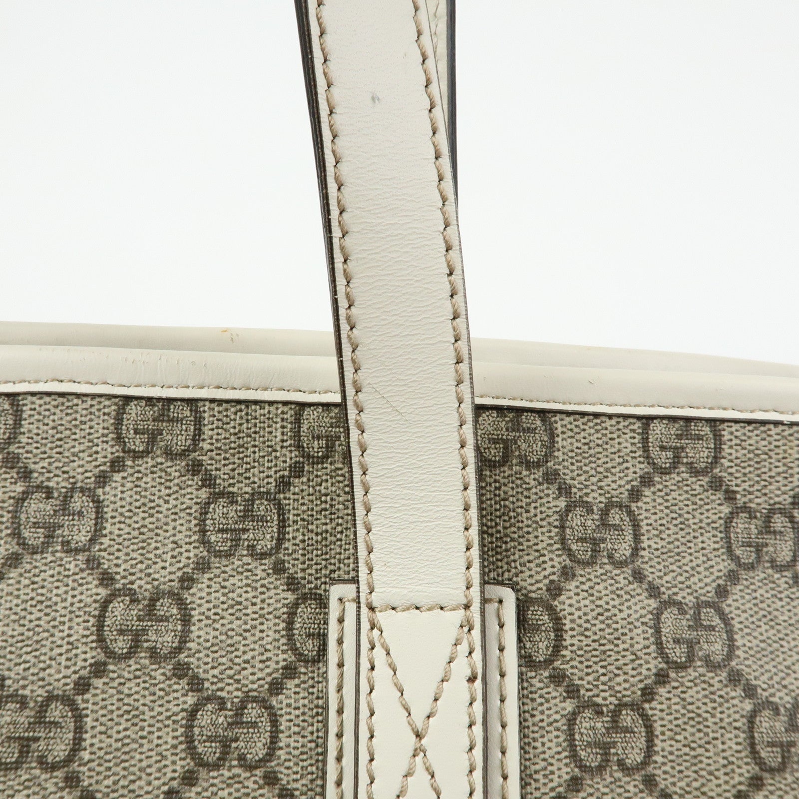 GUCCI GG Supreme Leather Tote Bag Shoulder Bag Beige White 211137