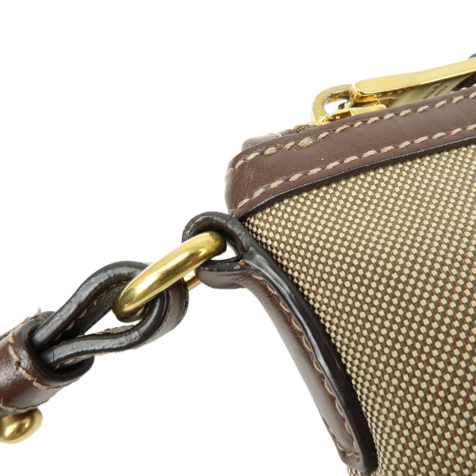 PRADA Jacquard Canvas Leather Shoulder Bag Crossbody Bag Brown