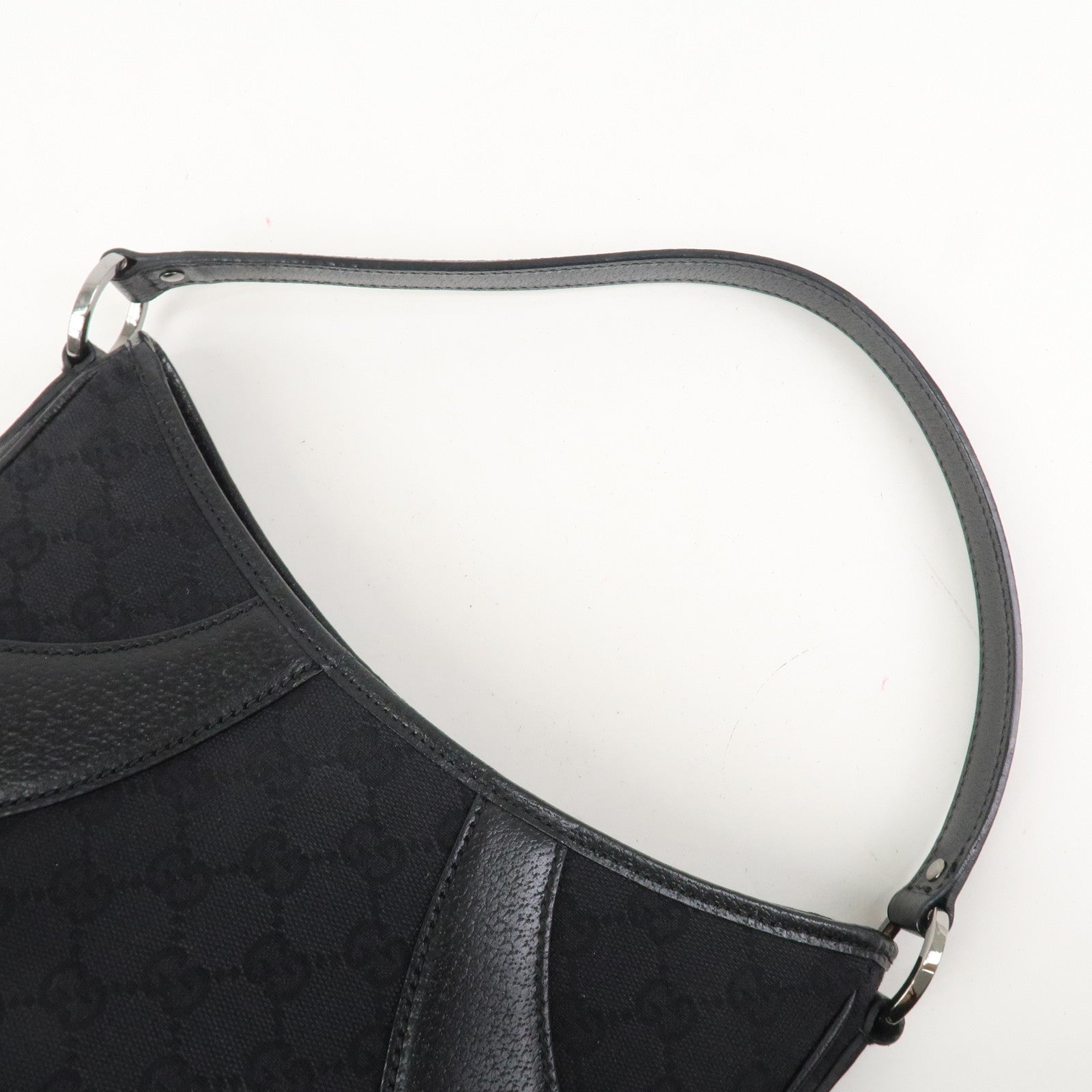 GUCCI Logo GG Canvas Leather Shoulder Bag Hand Bag Black 113012