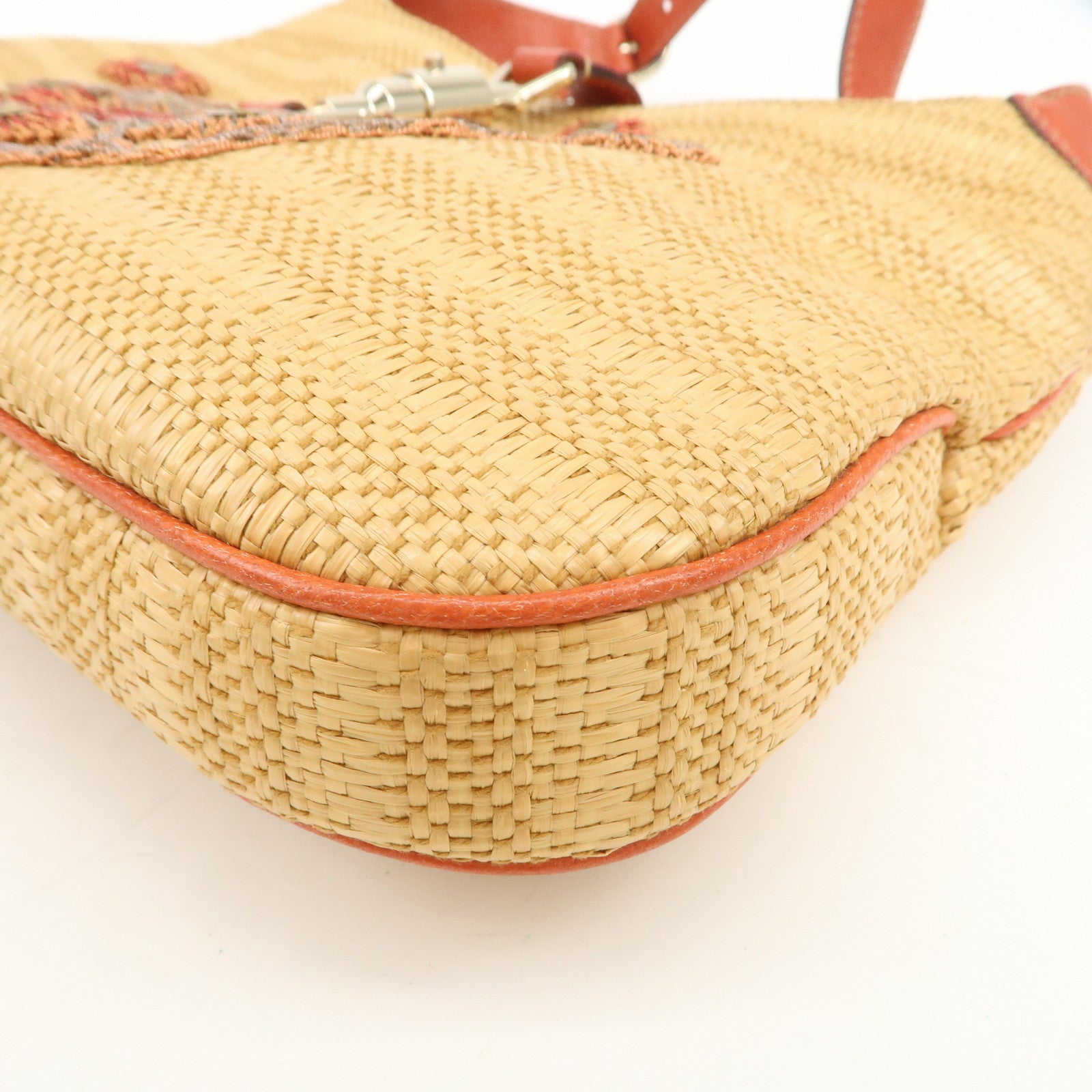 GUCCI New Jackie Raffia Leather Shoulder Bag Natural Orange 140040