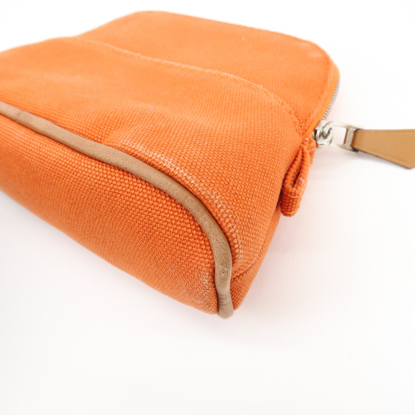 HERMES Bolide Mini Mini 16 Canvas Leather Cosmetic Pouch Orange