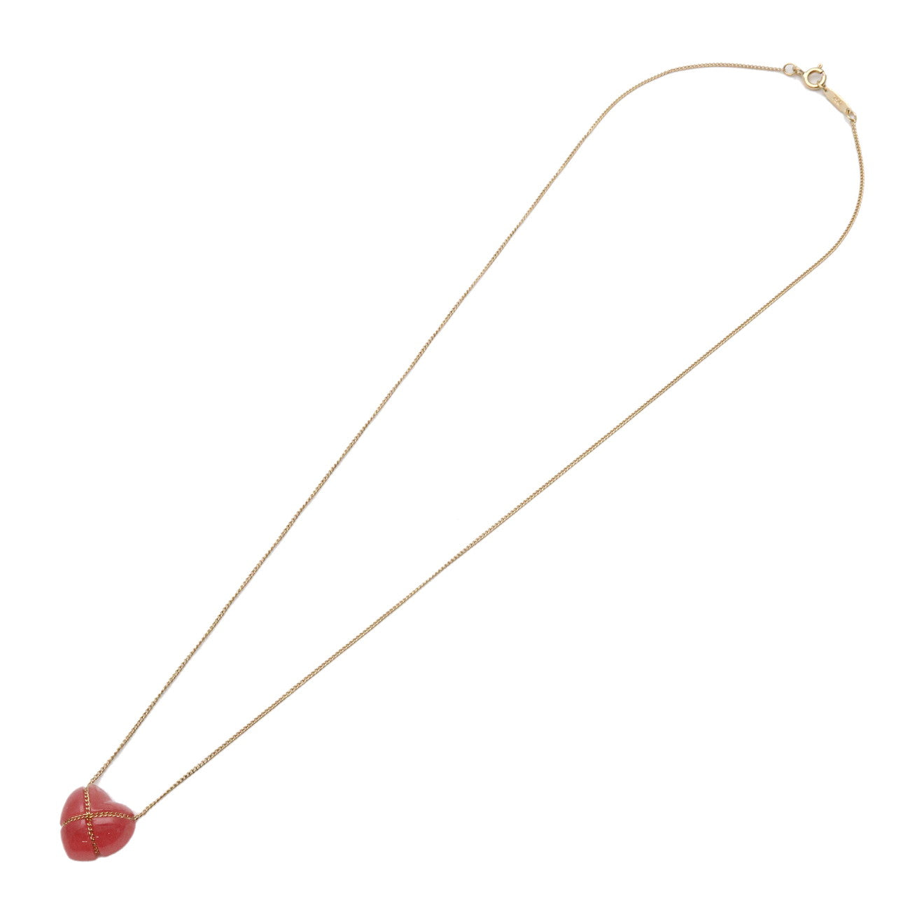 Tiffany & Co Chain Cross Heart Necklace 750YG Incarose Red