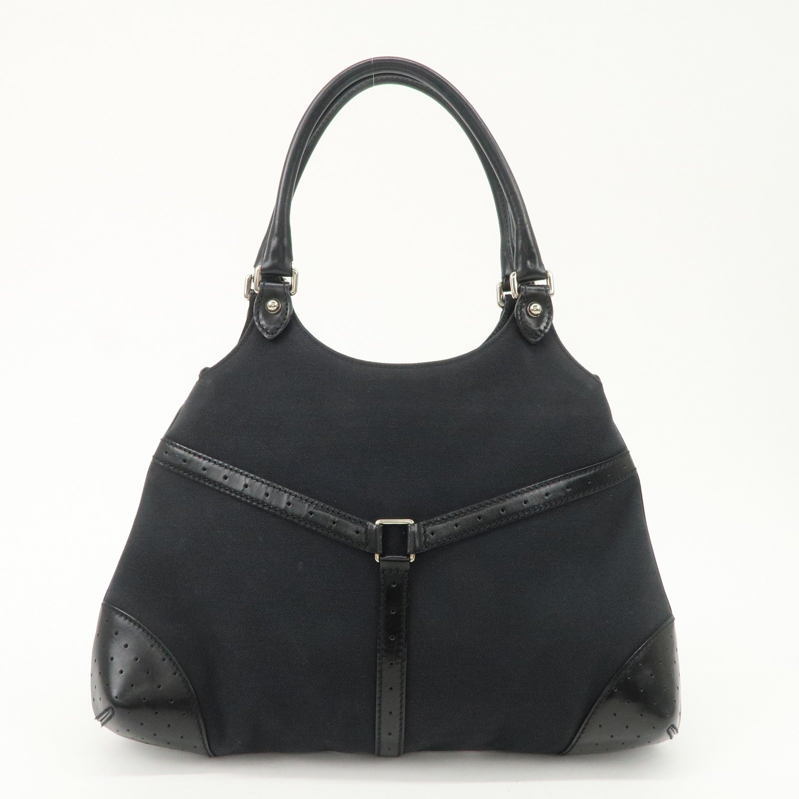 GUCCI Interlocking G Canvas Leather Hand Shoulder Bag Black 114875 Used