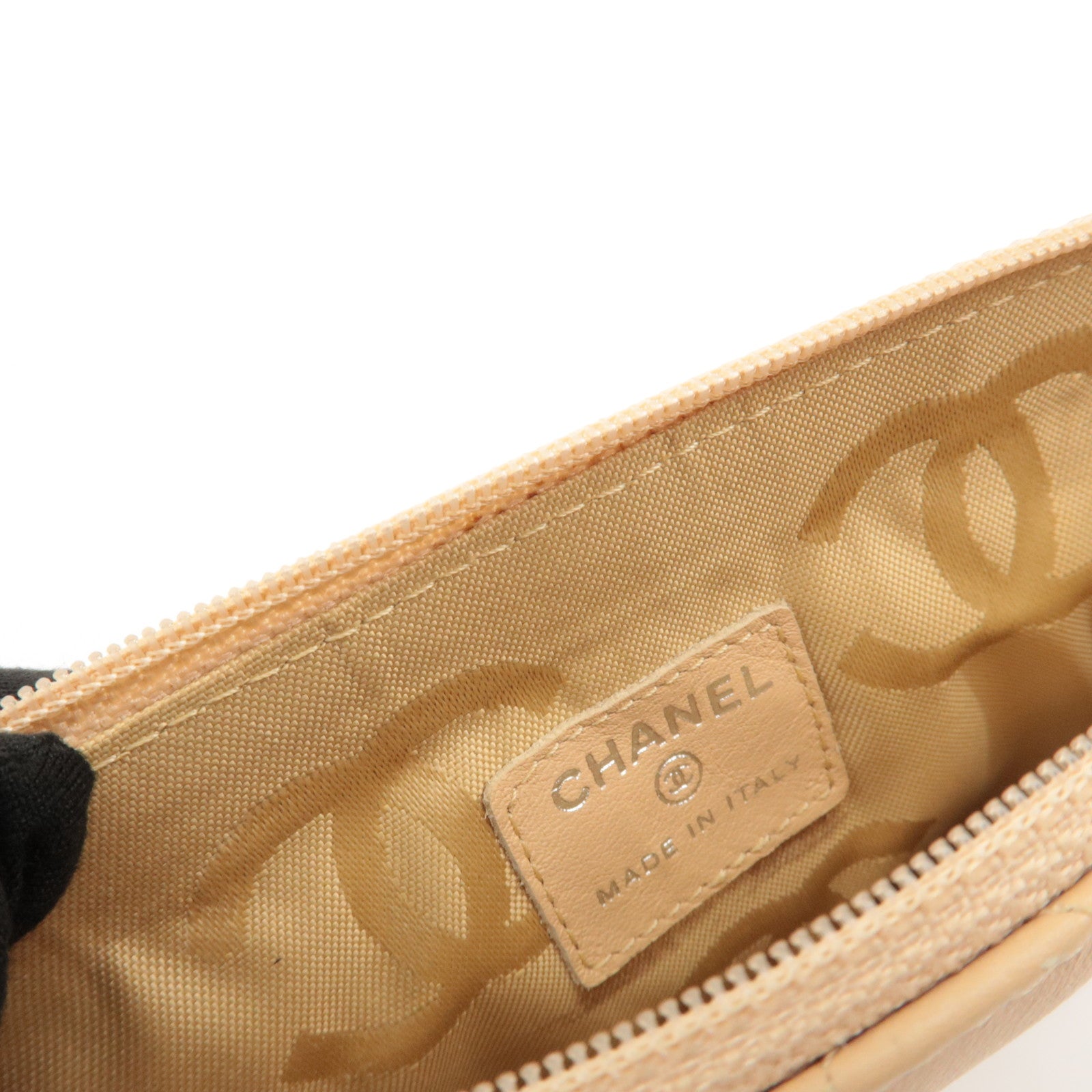 CHANEL COCO Mark Cambon Line Leather Pouch Beige Used