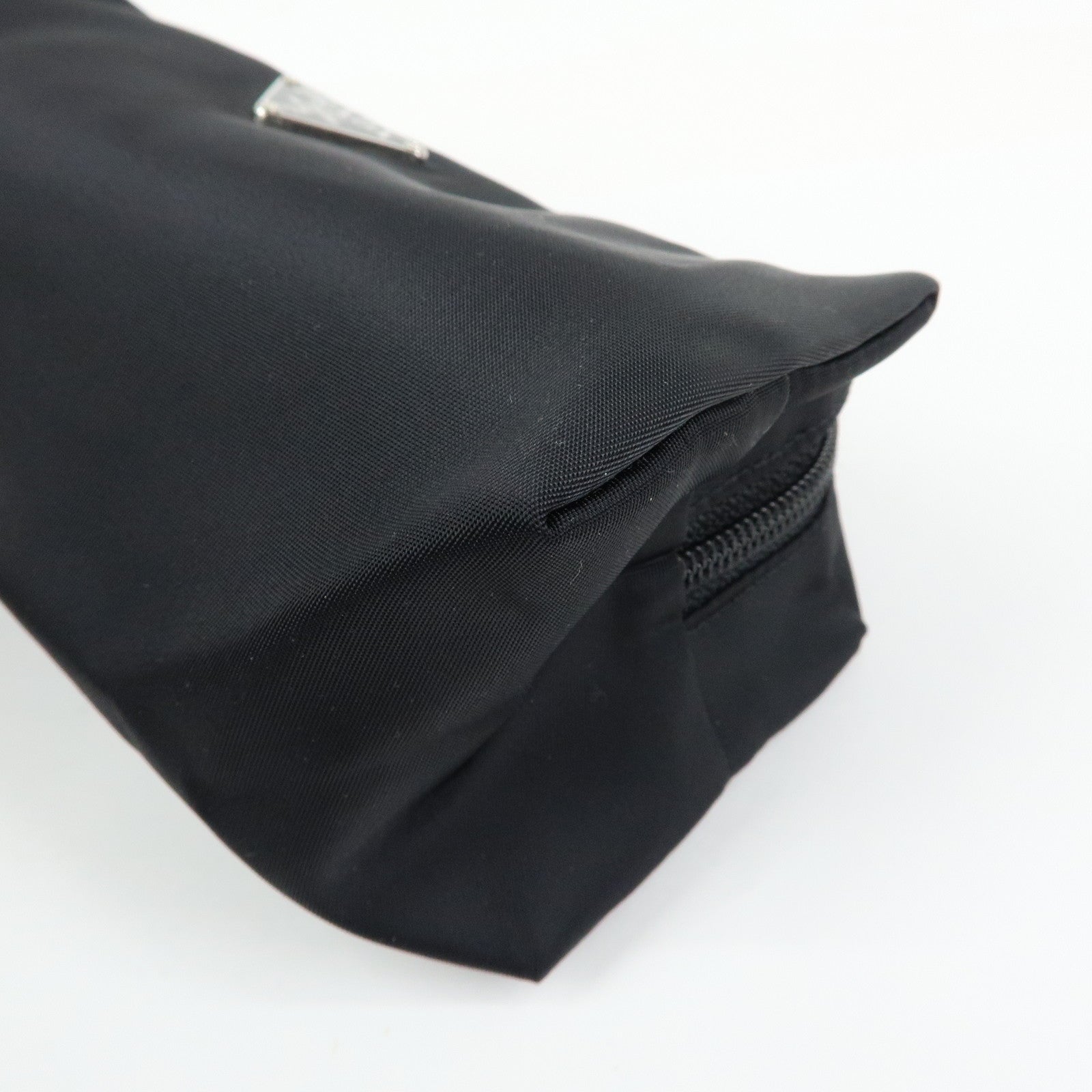PRADA Triangle Logo Nylon Cosmetic Pouch Makeup Bag Black