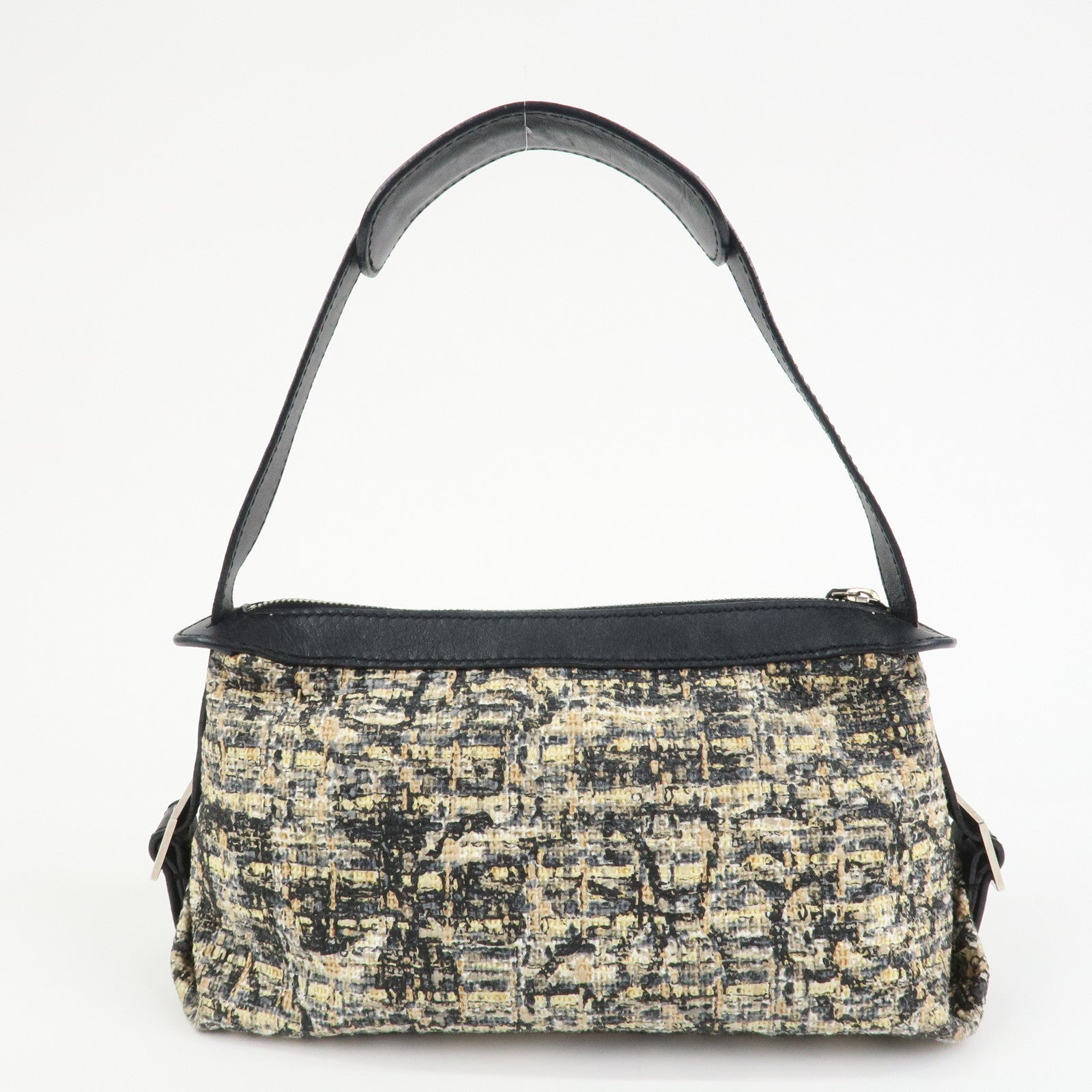 CHANEL COCO Mark Tweed Leather Shoulder Bag Black Multicolor