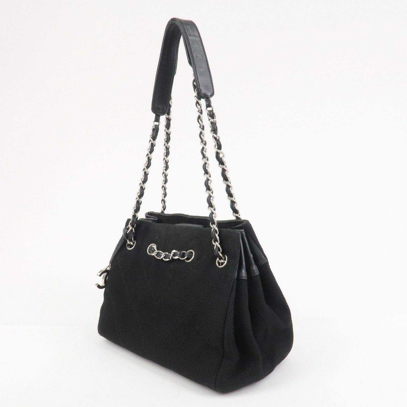 CHANEL COCO Mark Canvas Leather Chain Shoulder Bag Black
