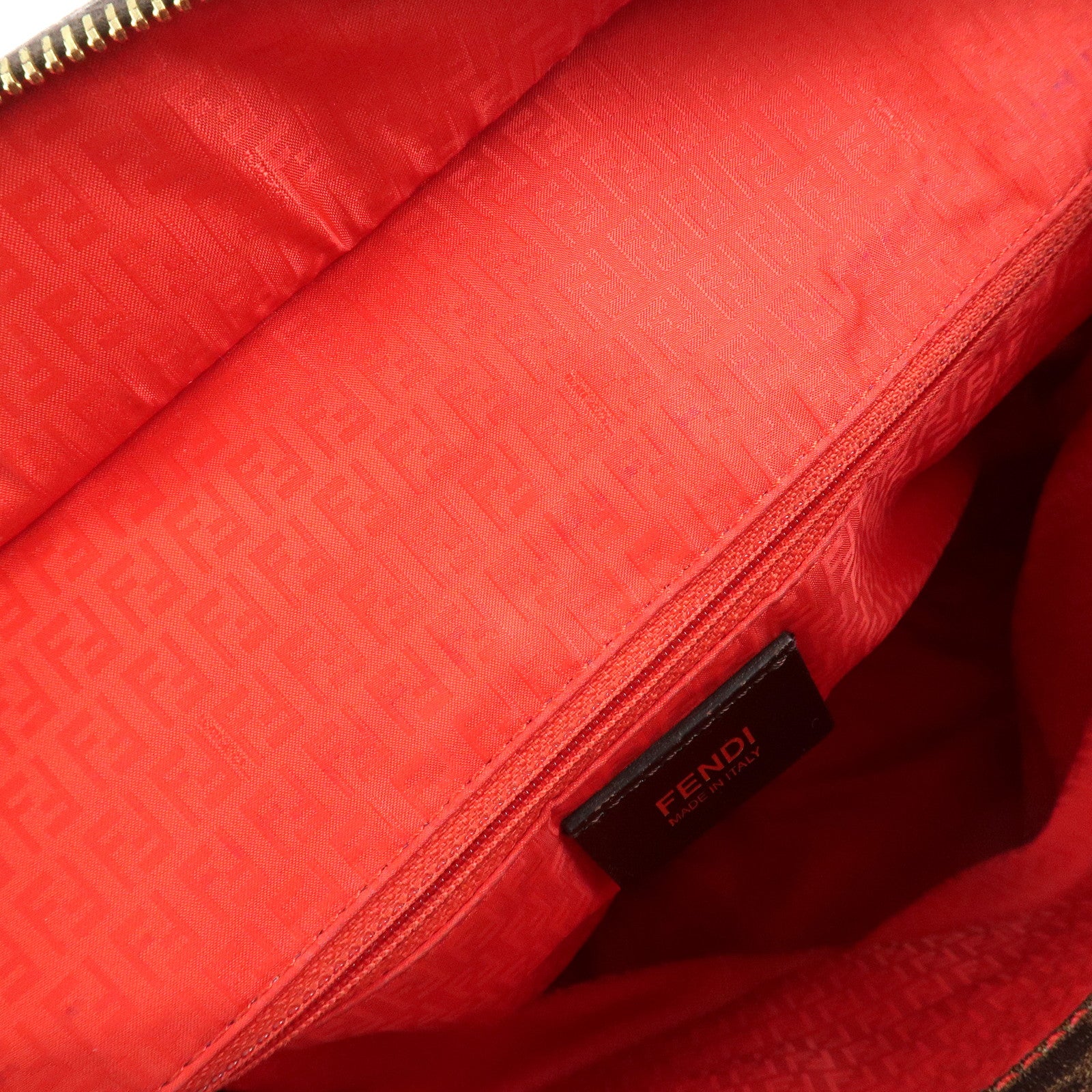 FENDI Zucca Canvas Leather Tote Bag Hand Bag Brown Black 8BH198 Used