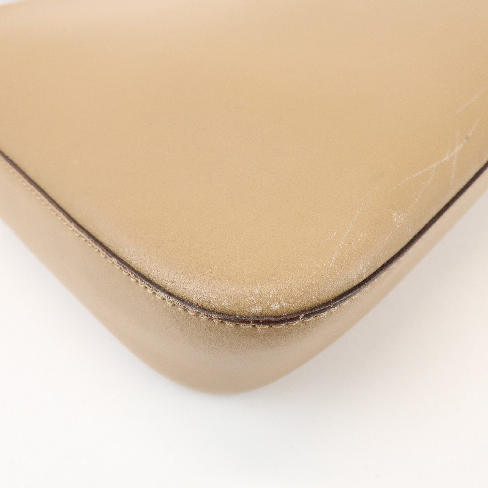 PRADA Logo Leather Shoulder Bag Hand Bag Beige