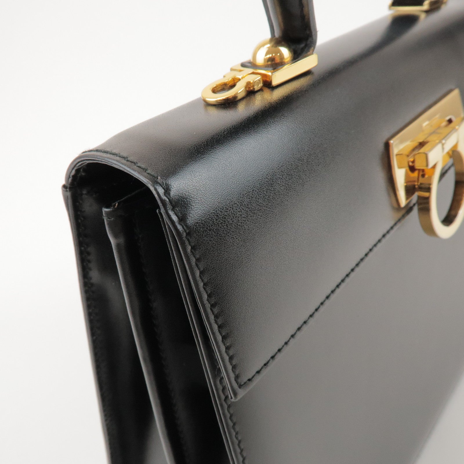 Ferragamo Gancini Calf Leather 2Way Bag Hand Shoulder Bag Black