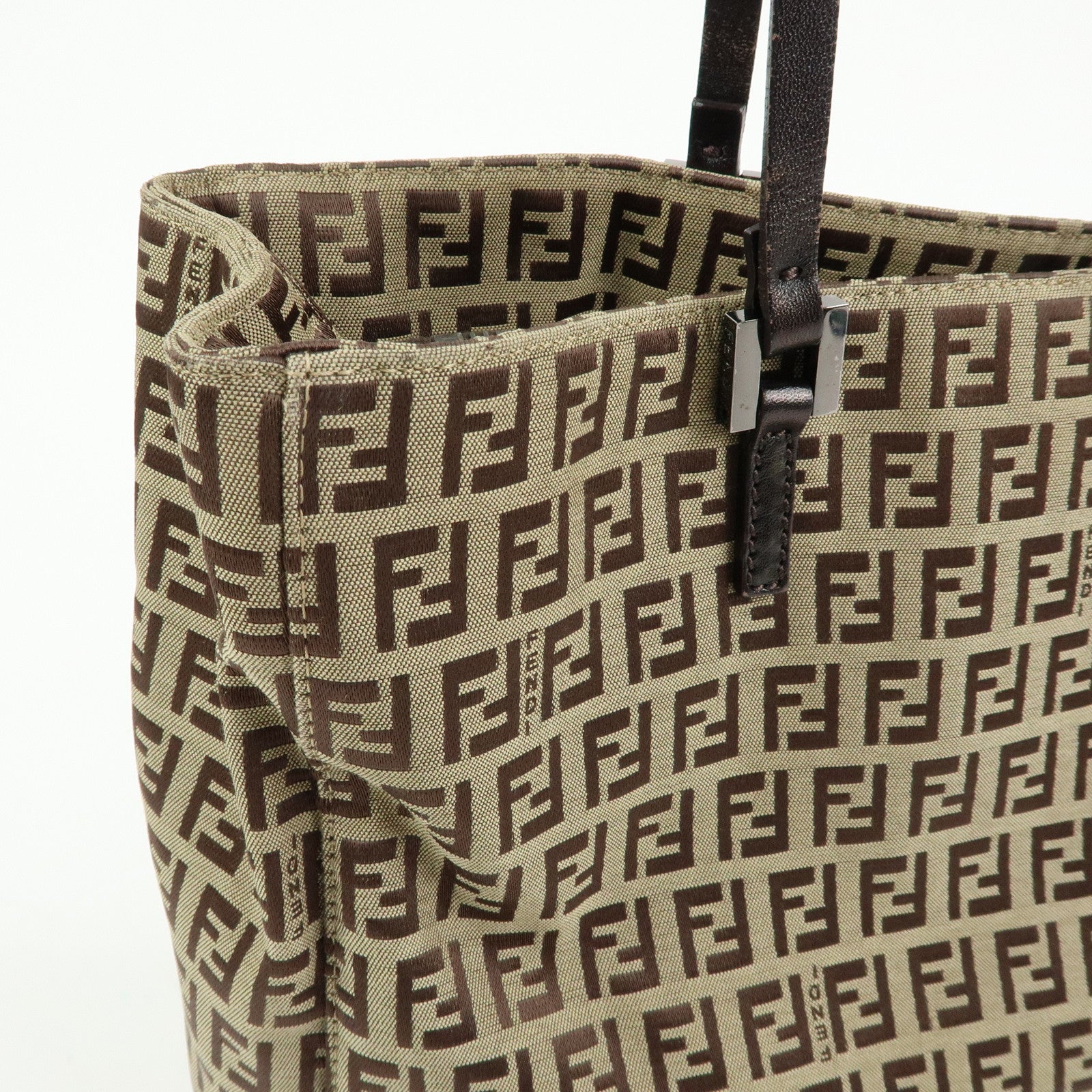 FENDI Zucchino Canvas Leather Tote Bag Beige Brown 8BH019