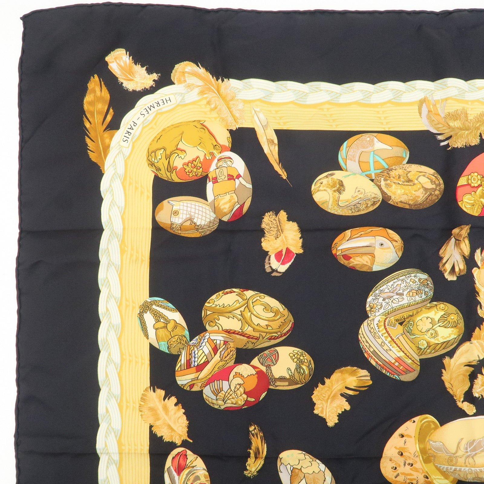 HERMES Carre 90 Silk 100% COUVEE D'HERMES Scarf Black Brown