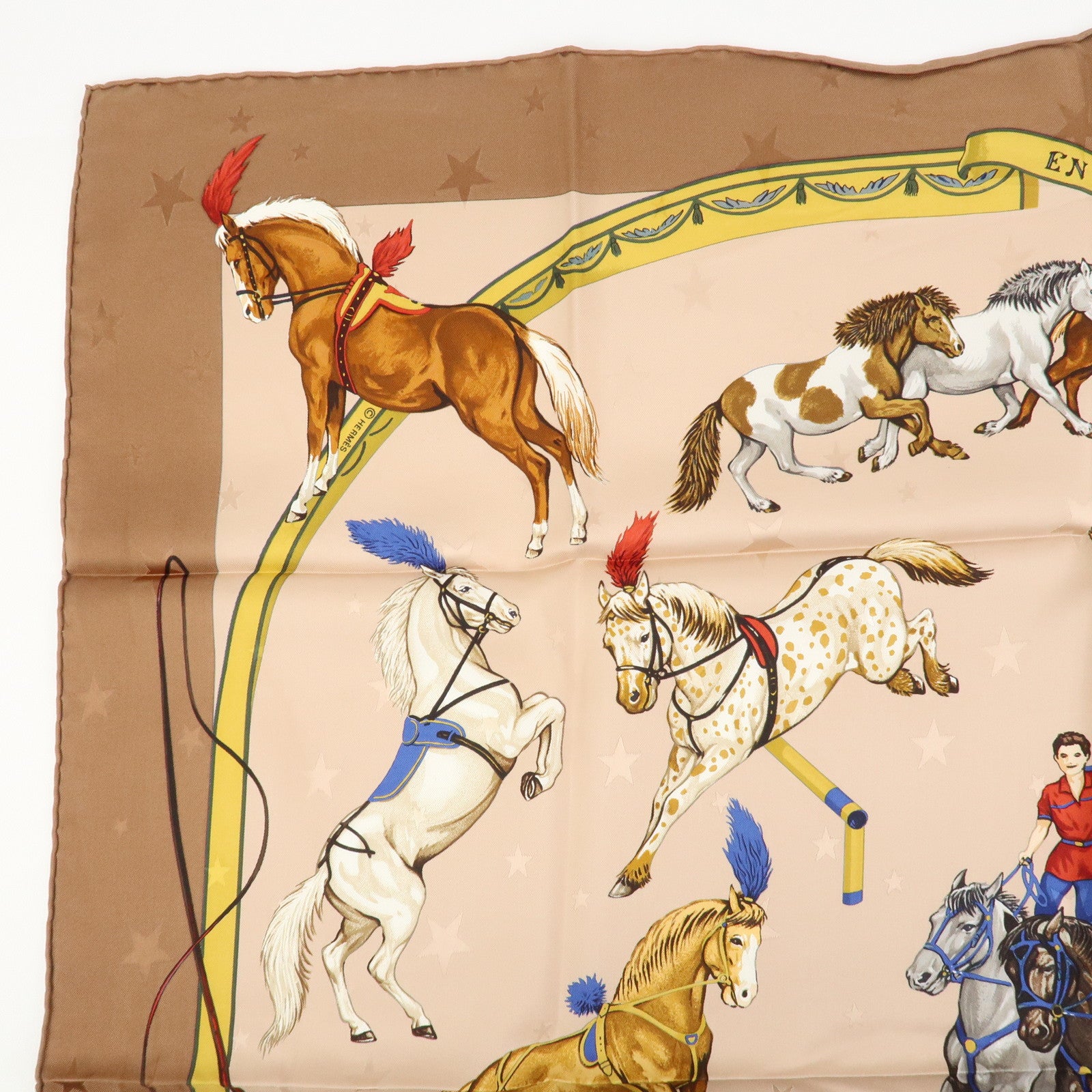 HERMES Carre 90 Silk 100% Scarf EN PISTE Brown