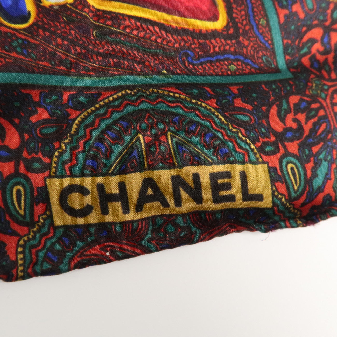 CHANEL Silk 100% Scarf Gripoix Print Red Multi Color Used