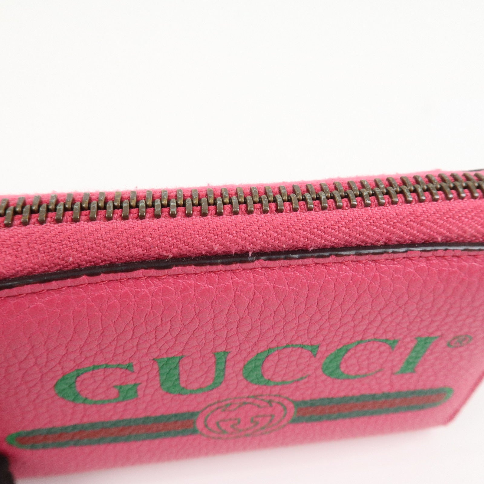 GUCCI Sherry Leather Logo Print Round Zipper Coin Case Pink 496319