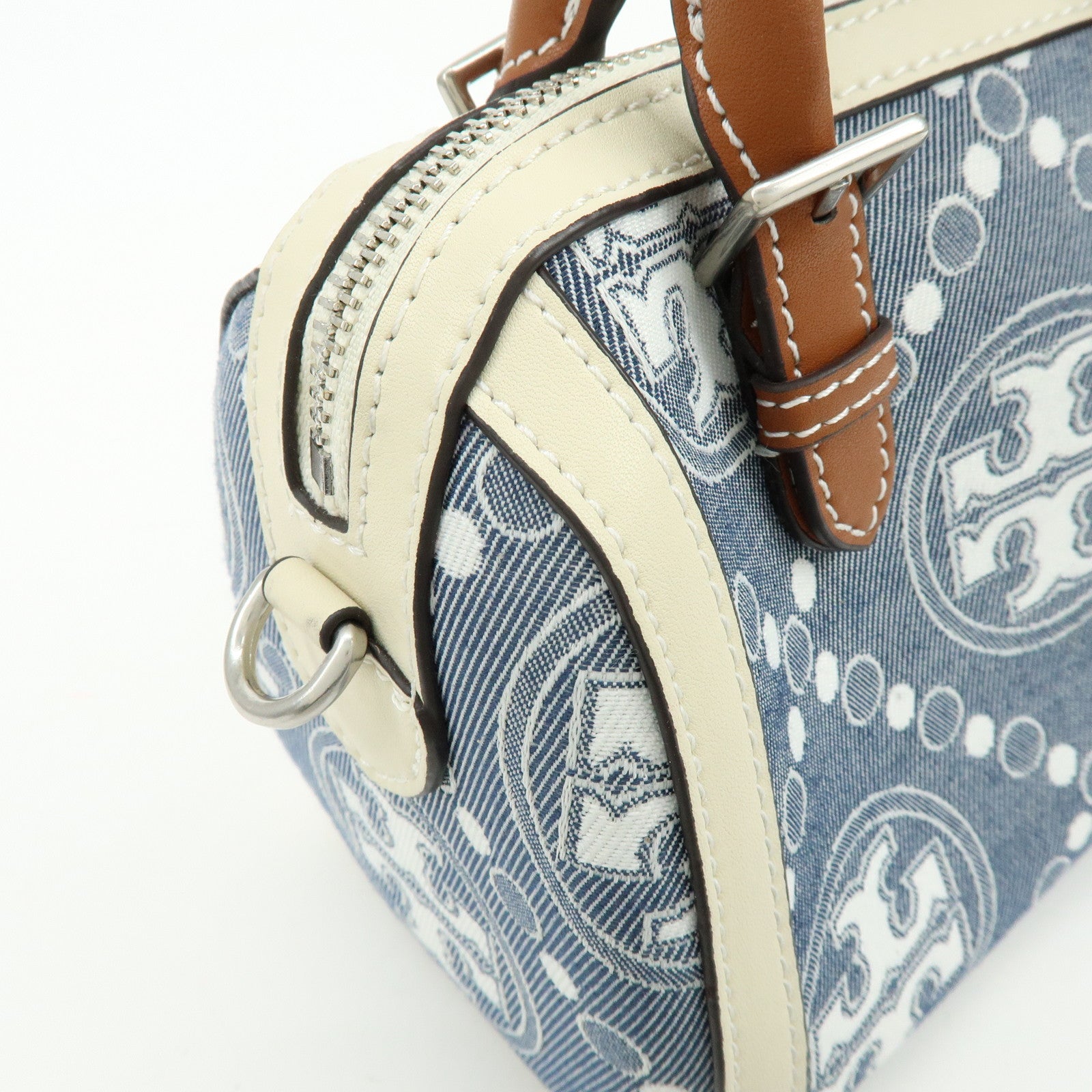 TORY BURCH T Monogram Canvas Leather 2Way Hand Shoulder Bag Blue