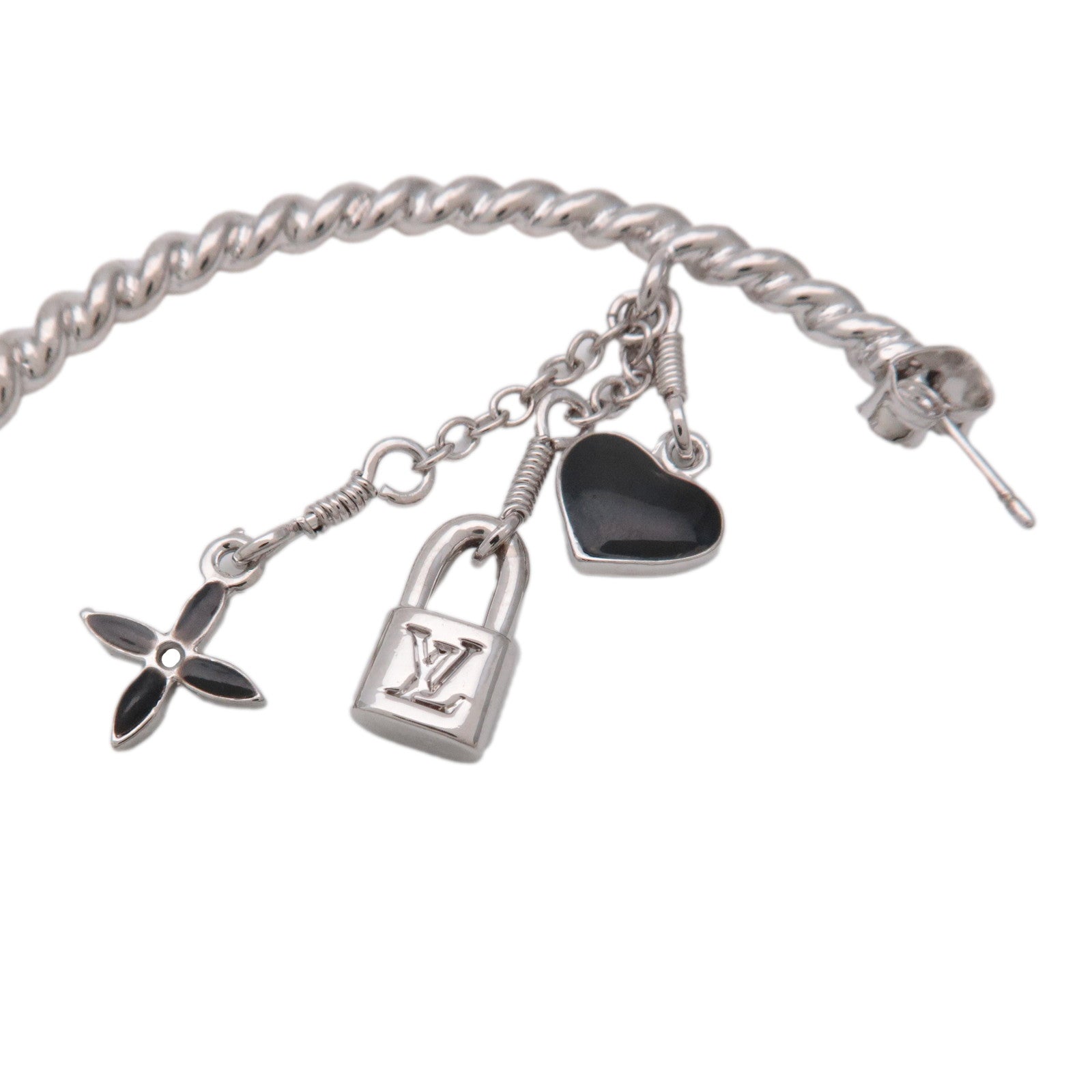 Louis Vuitton Creole Sweet Monogram Metal Earrings Silver M65679 Used