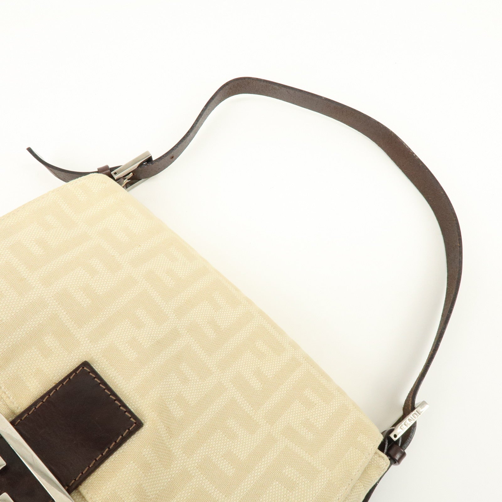 FENDI Mamma Baguette Zucca Canvas Leather Shoulder Bag Ivory 26325