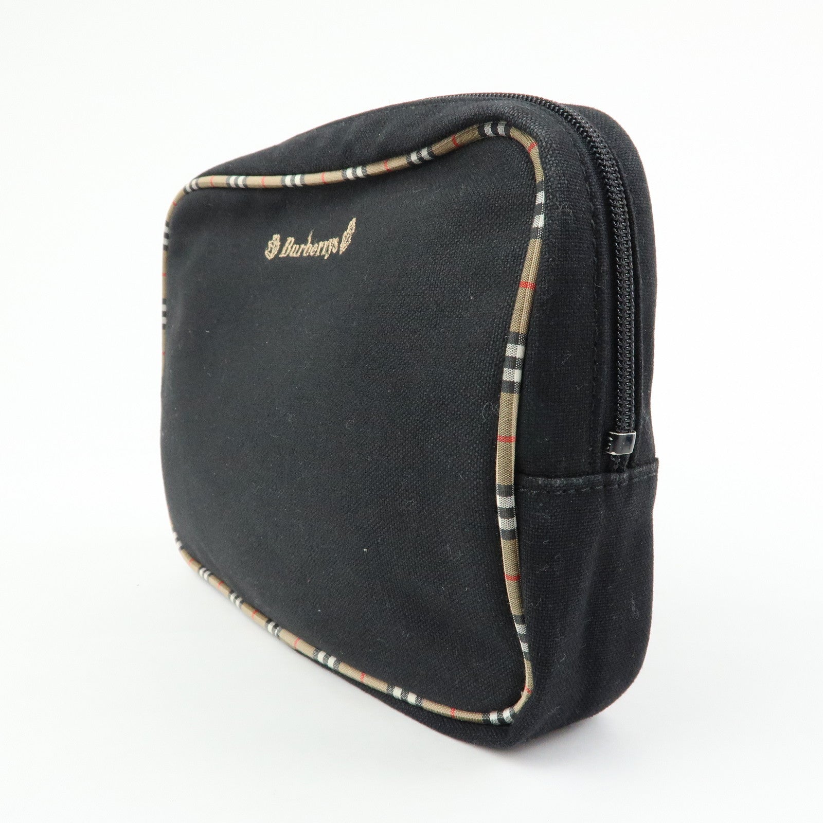 BURBERRY Canvas Nova Plaid Pouch Cosmetic Bag Makeup Bag Black