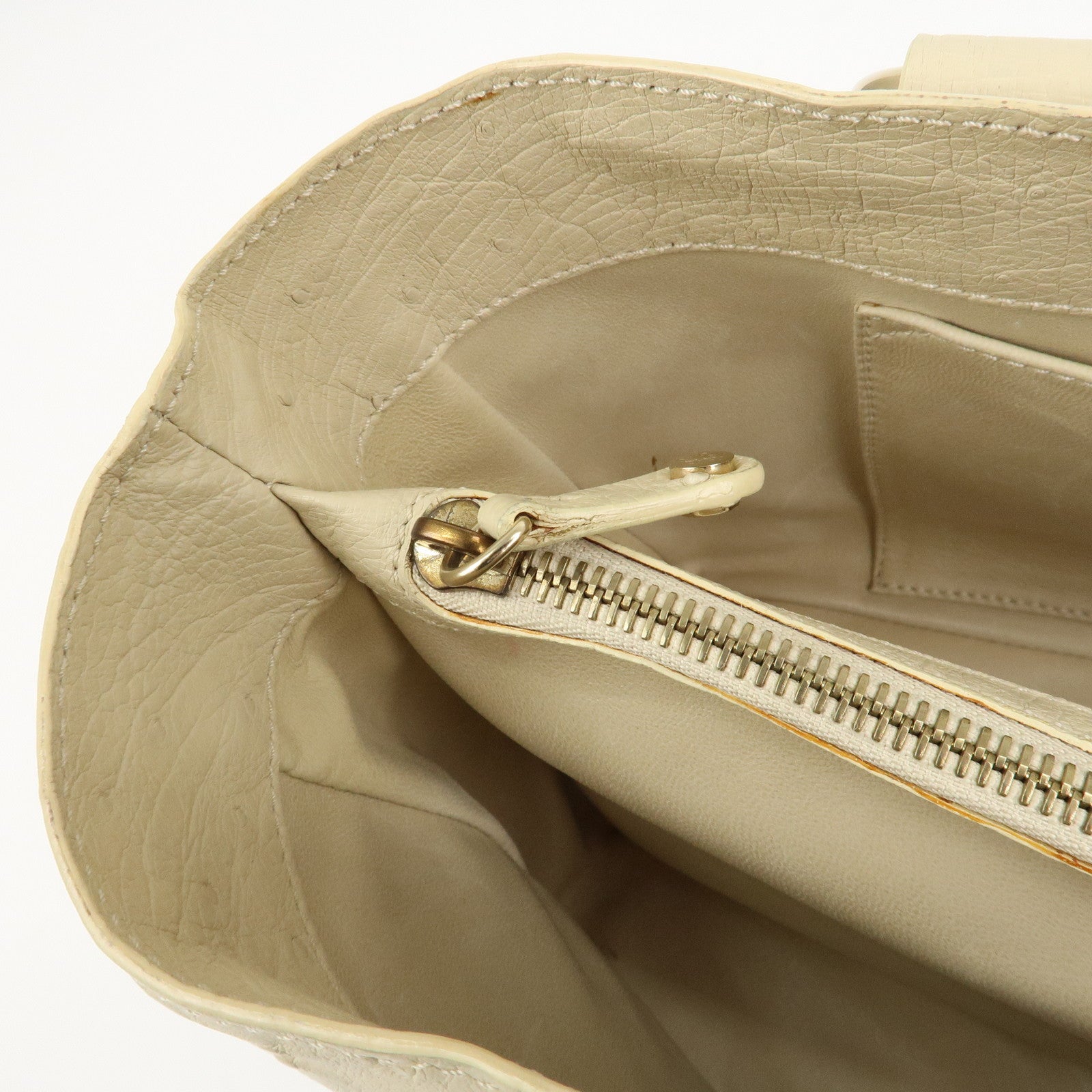 CELINE Ostrich Leather Boogie Bag Hand Bag Tote Bag Ivory