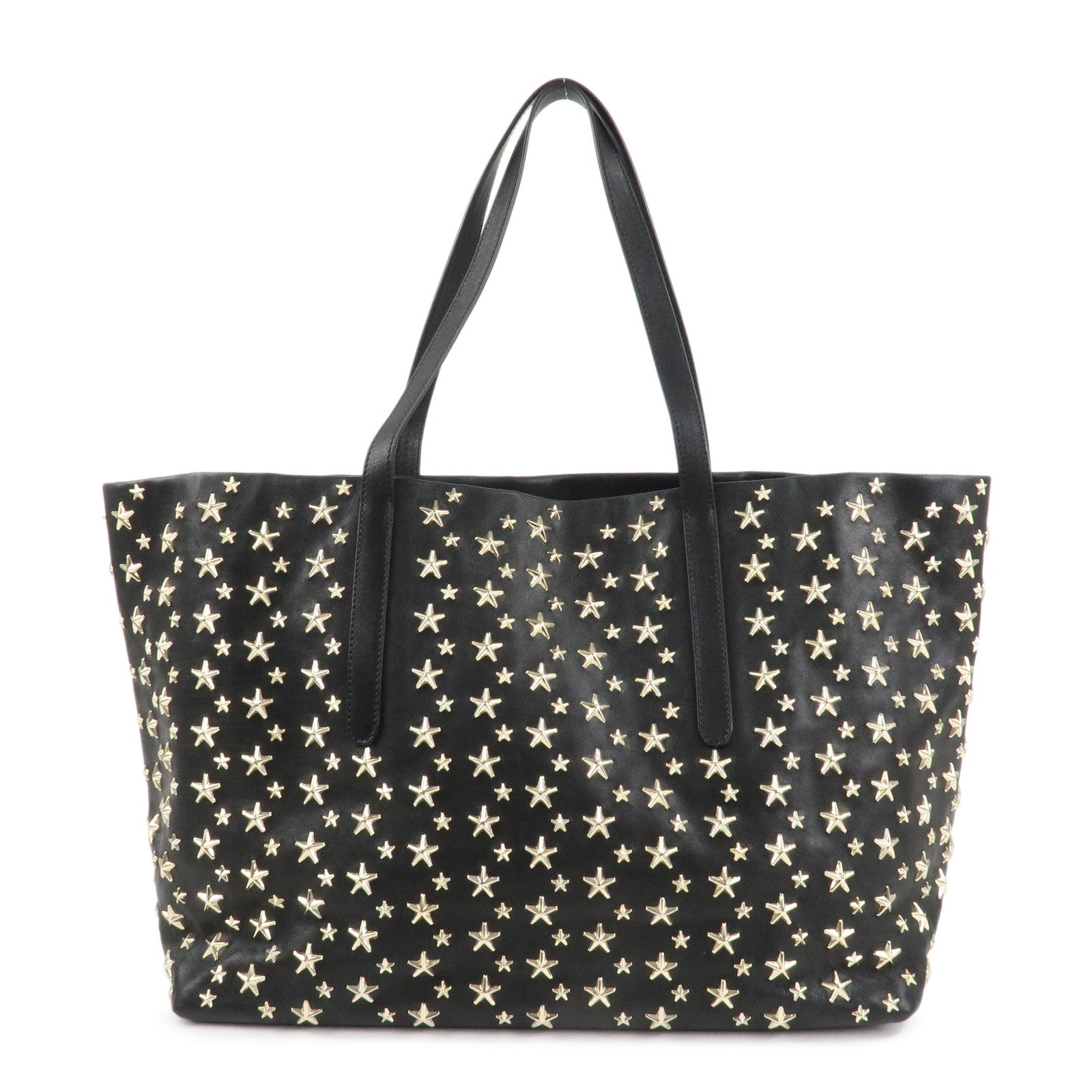 JIMMY CHOO Leather Star Studs Tote Bag Hand Bag Black Silver HDW Used