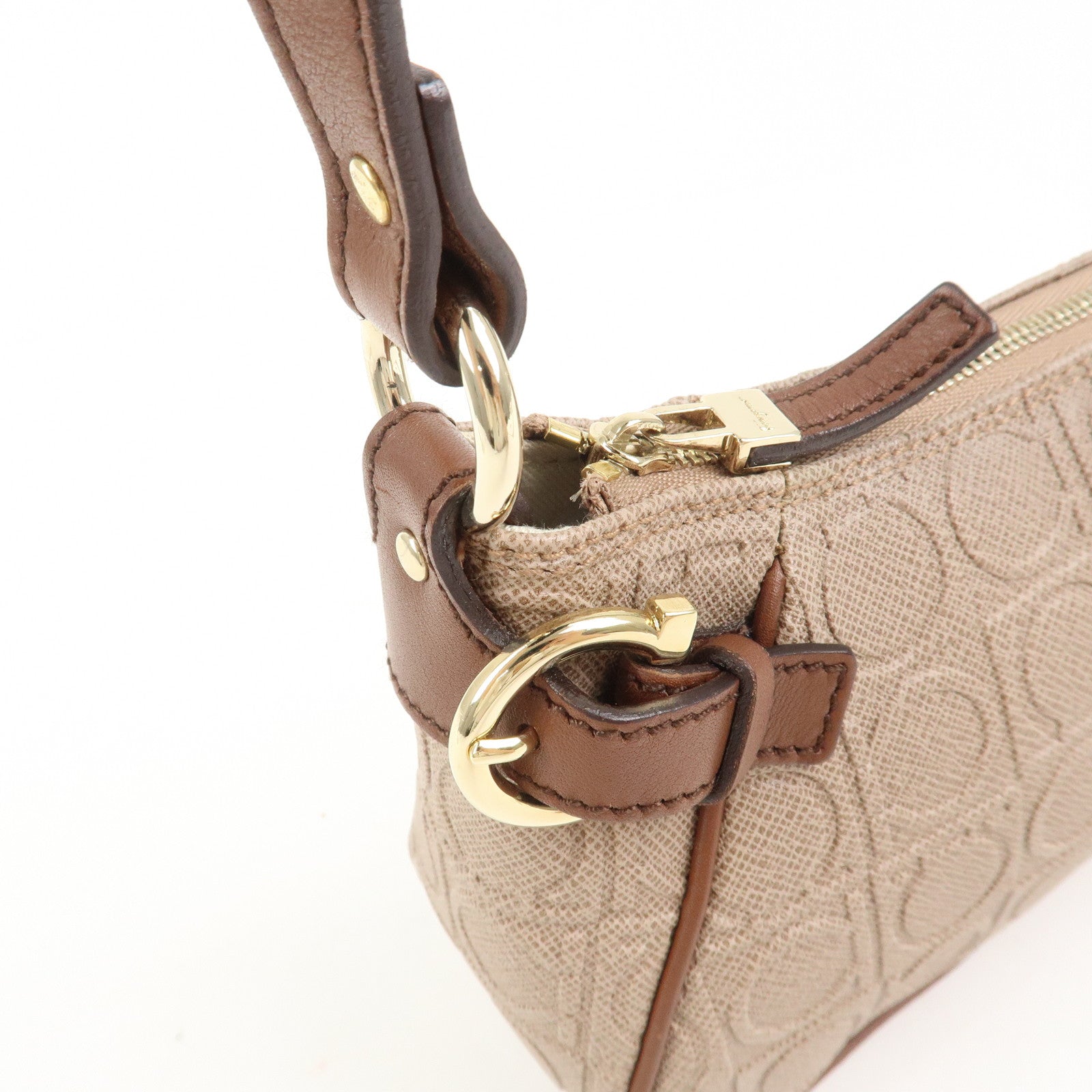 Ferragamo Gancini Logo PVC Leather Shoulder Bag Hand Bag Brown