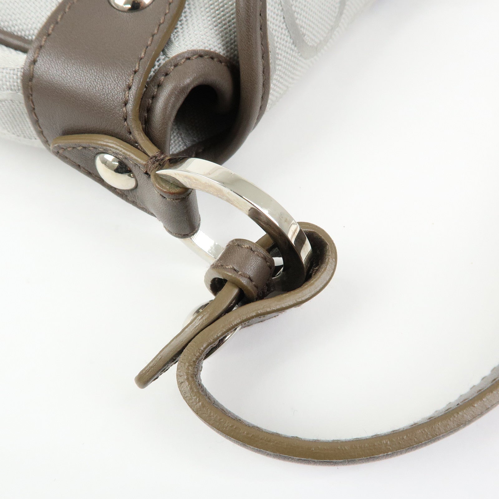Ferragamo Gancini Canvas Leather Shoulder Bag Hand Bag Gray Brown