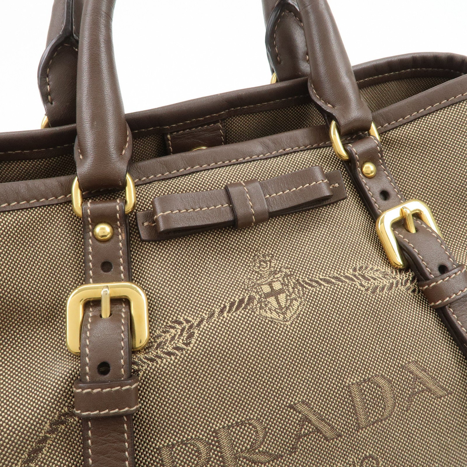 PRADA Jaguard Canvas Leather 2Way Tote Bag Shoulder Bag BN1841