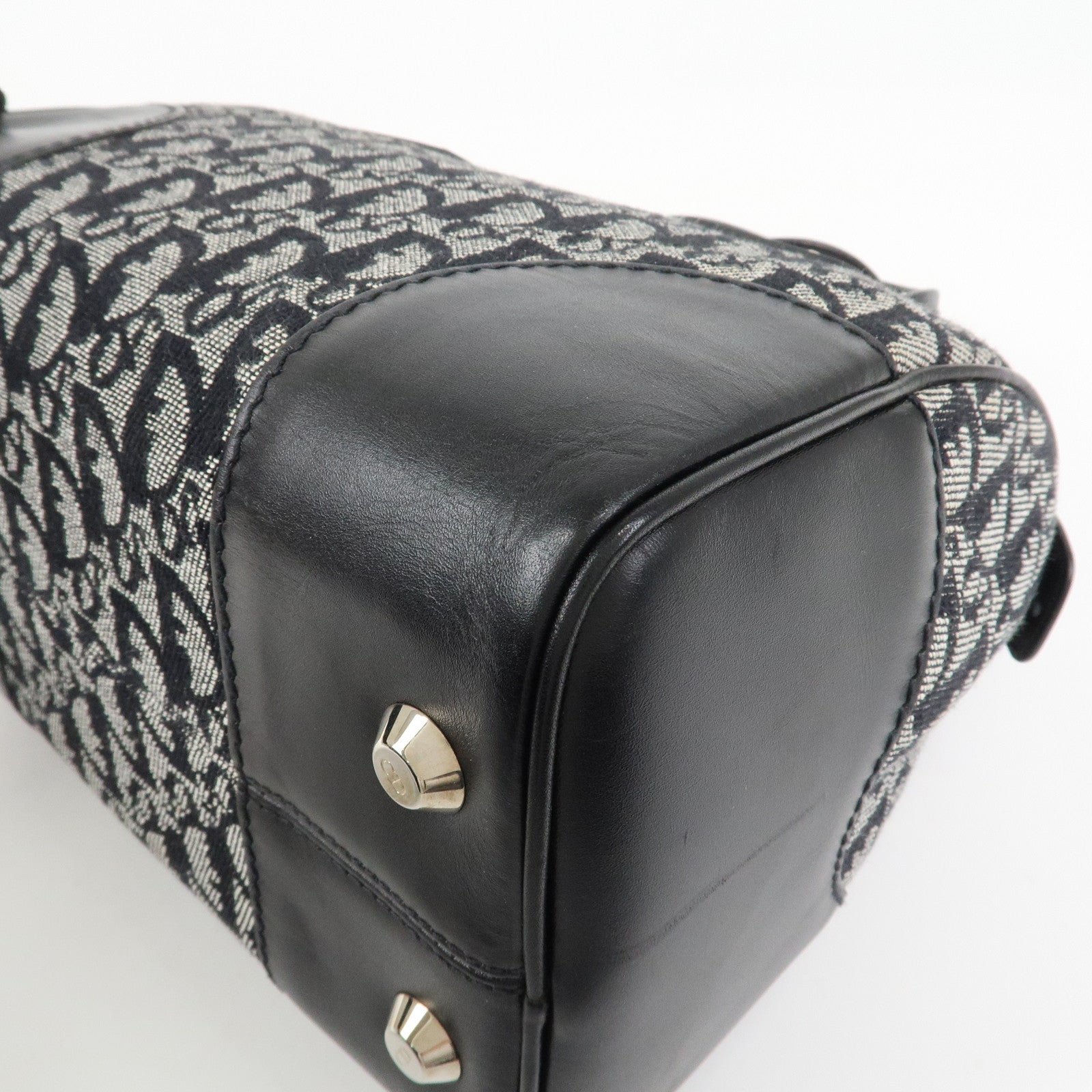 Christian Dior Trotter Canvas Leather Mini Boston Hand Bag Black