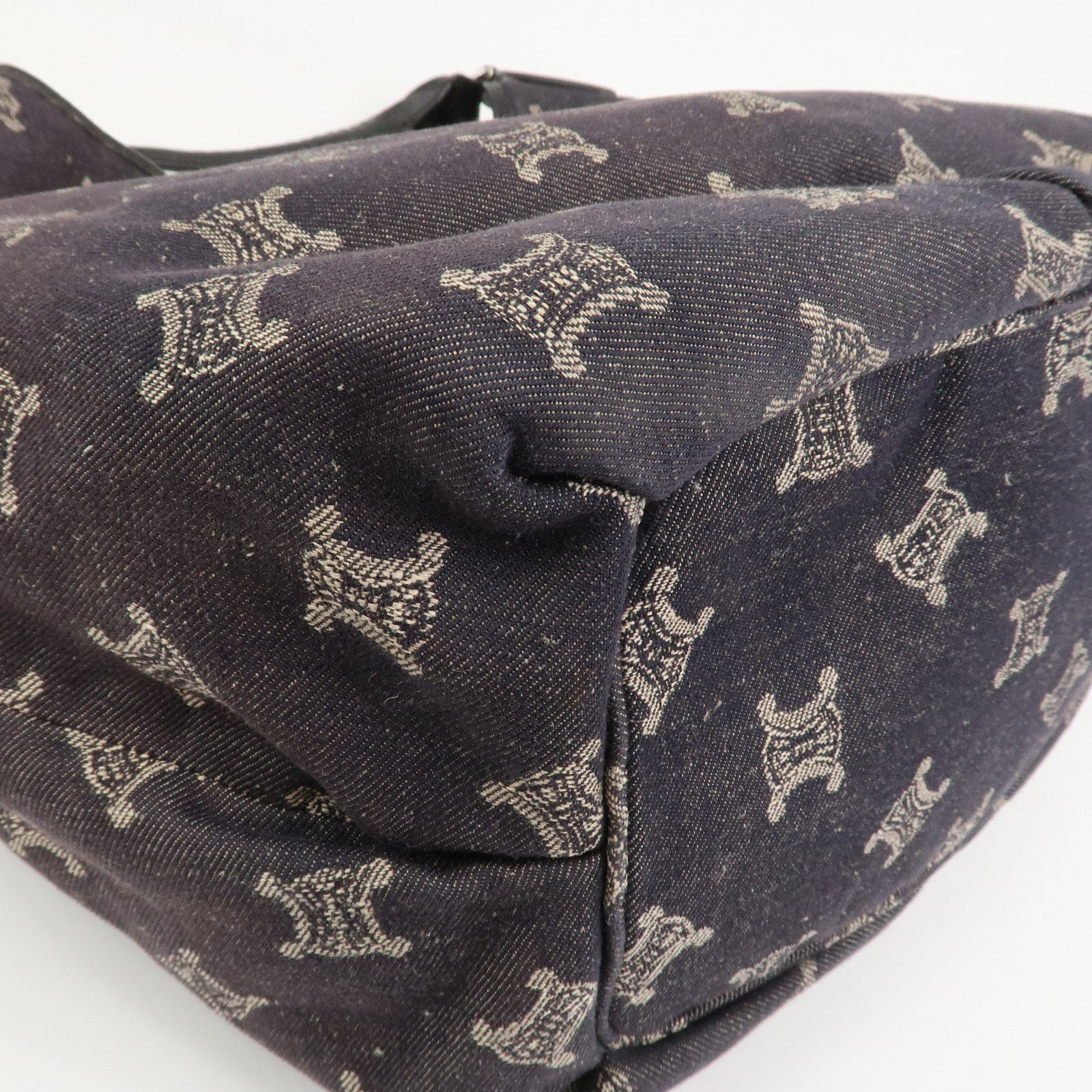 CELINE Macadam Denim Leather 2Way Shoulder Bag Indigo Blue Brown