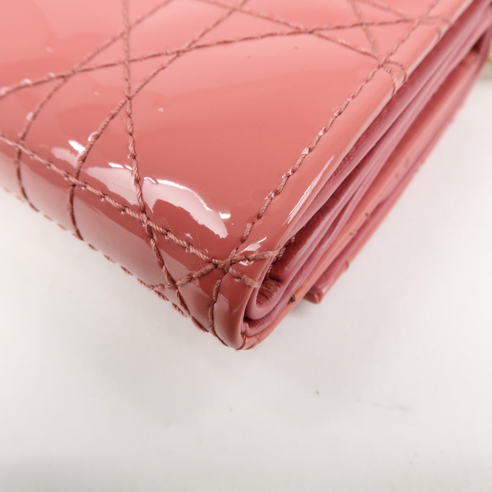 Christian Dior Cannage Patent Leather Bi-fold Compact Wallet Pink