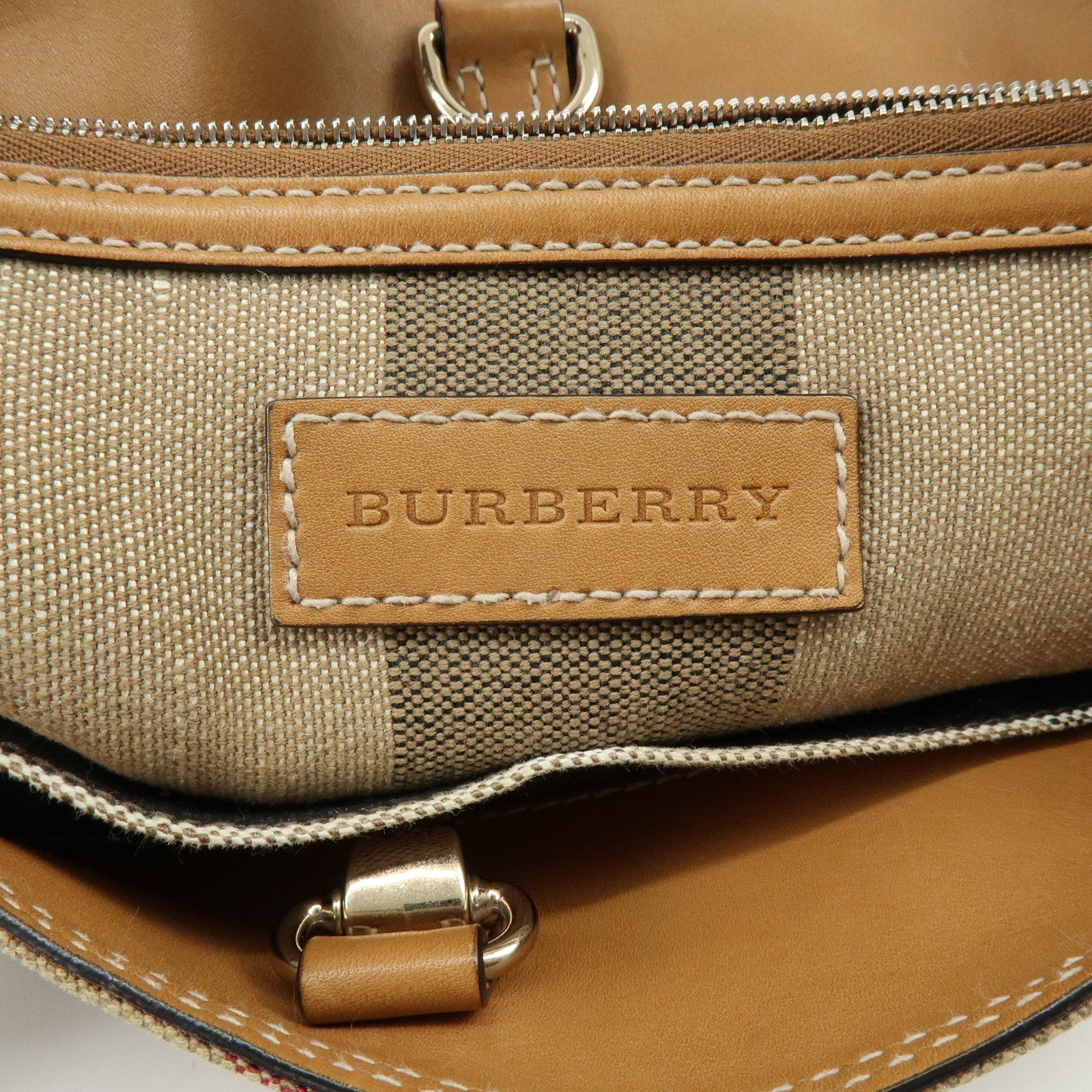 Burberry Canvas Leather 2Way Shoulder Hand Bag Plaid Beige Camel