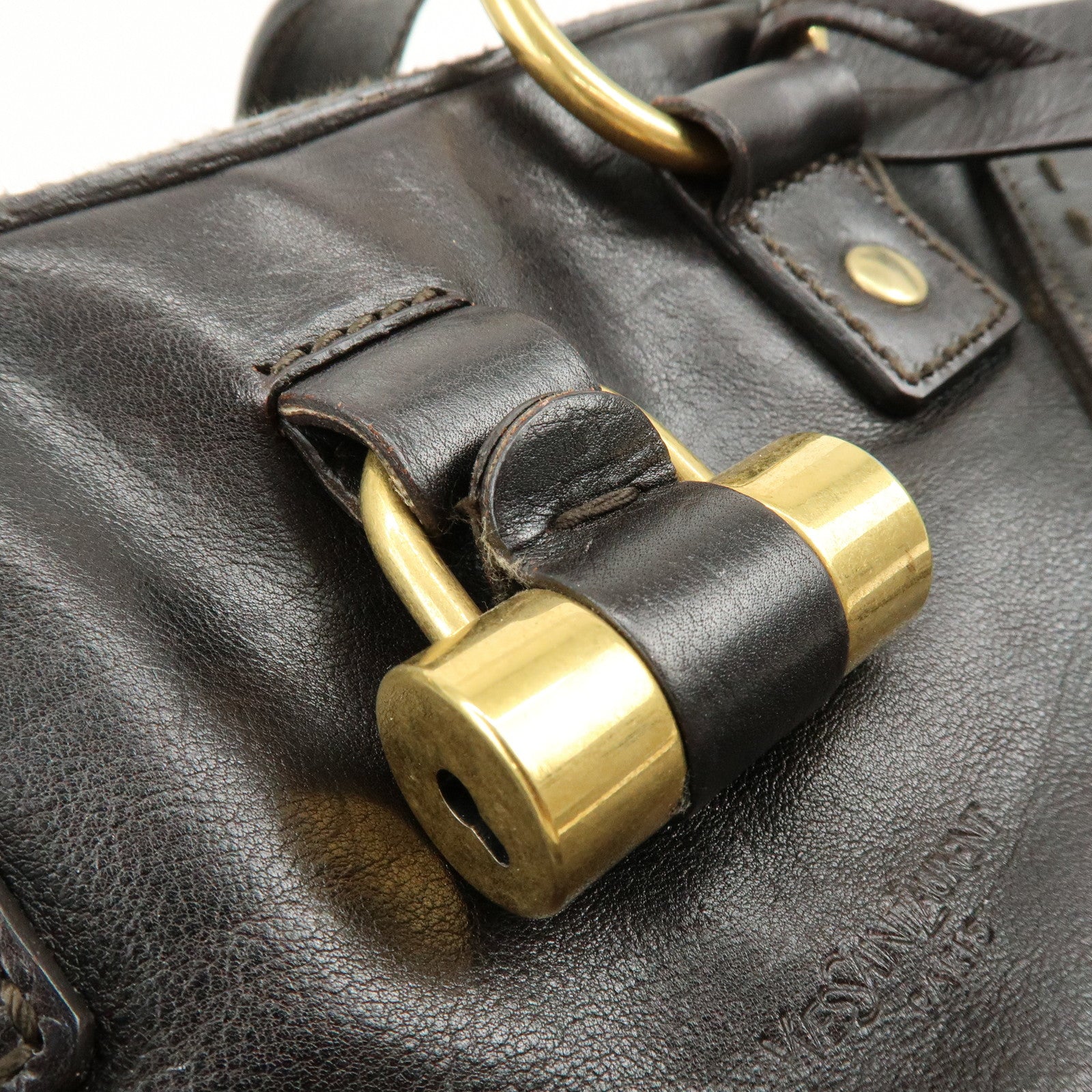 SAINT LAURENT PARIS Muse Leather Hand Bag Dark Brown 156465