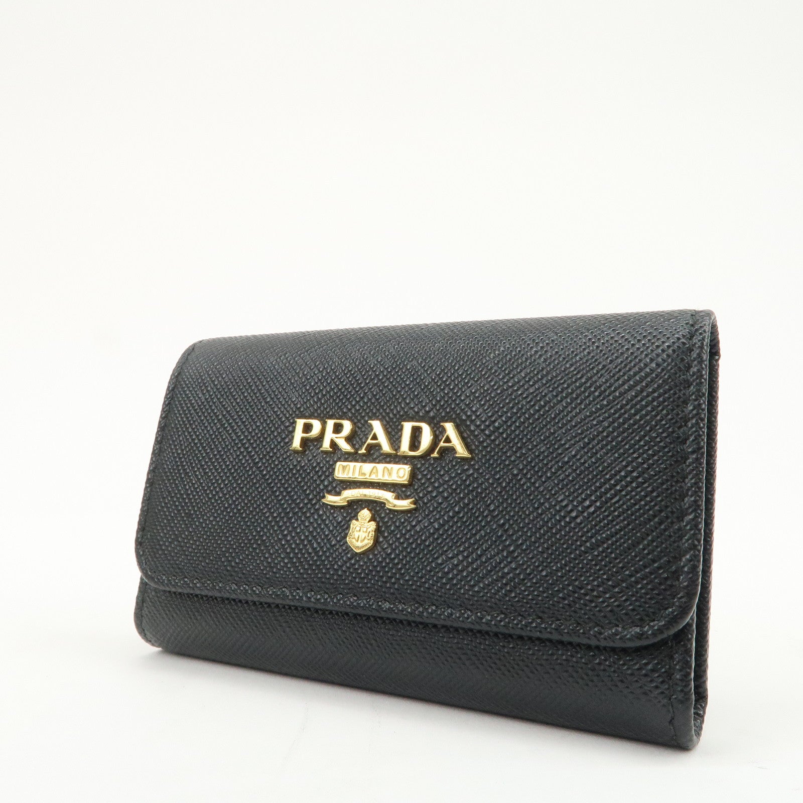 PRADA Logo Saffiano Leather 4 Rings Key Case Black 1PG004