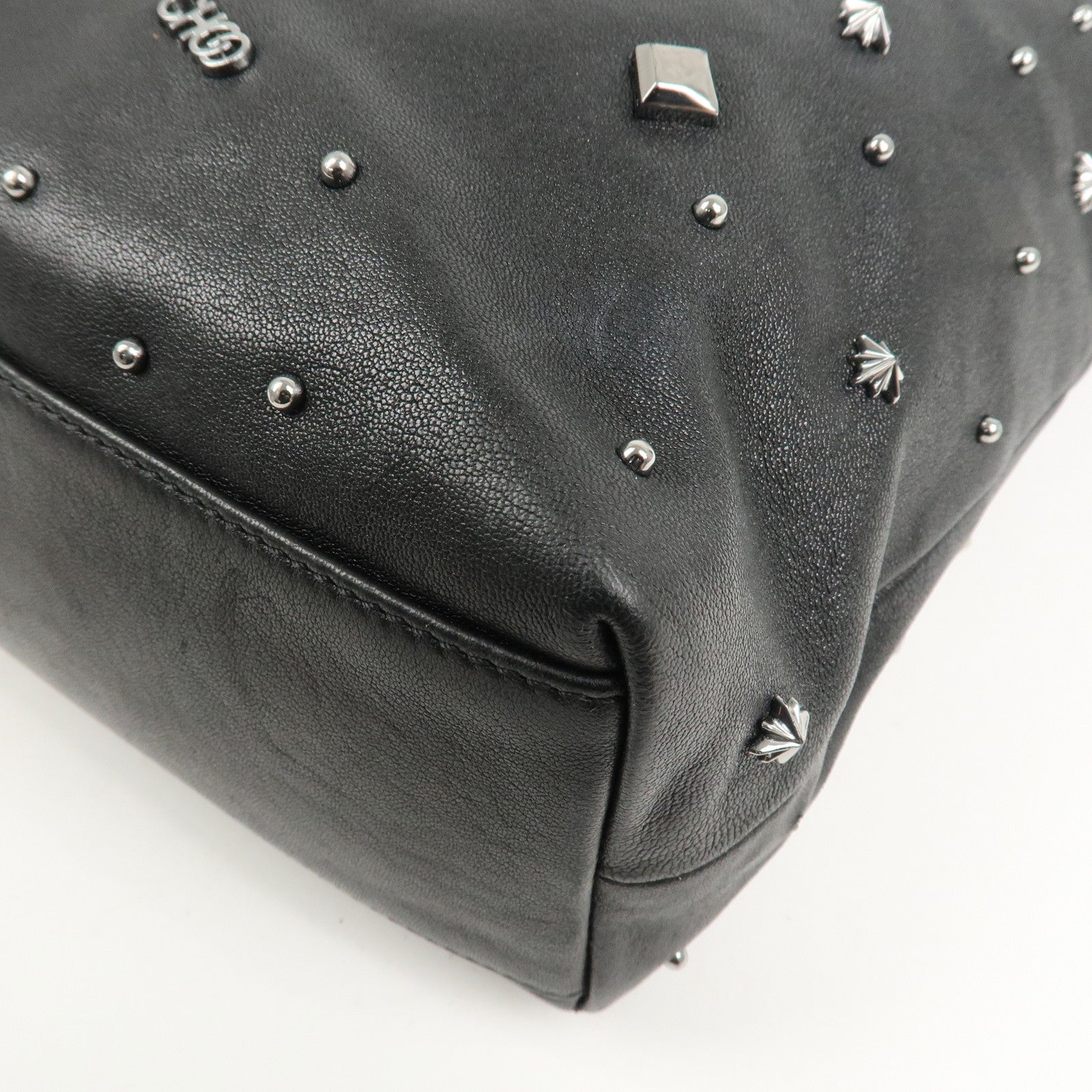 JIMMY CHOO Pimlico Leather N/S Tote Bag Shoulder Bag Studs Black