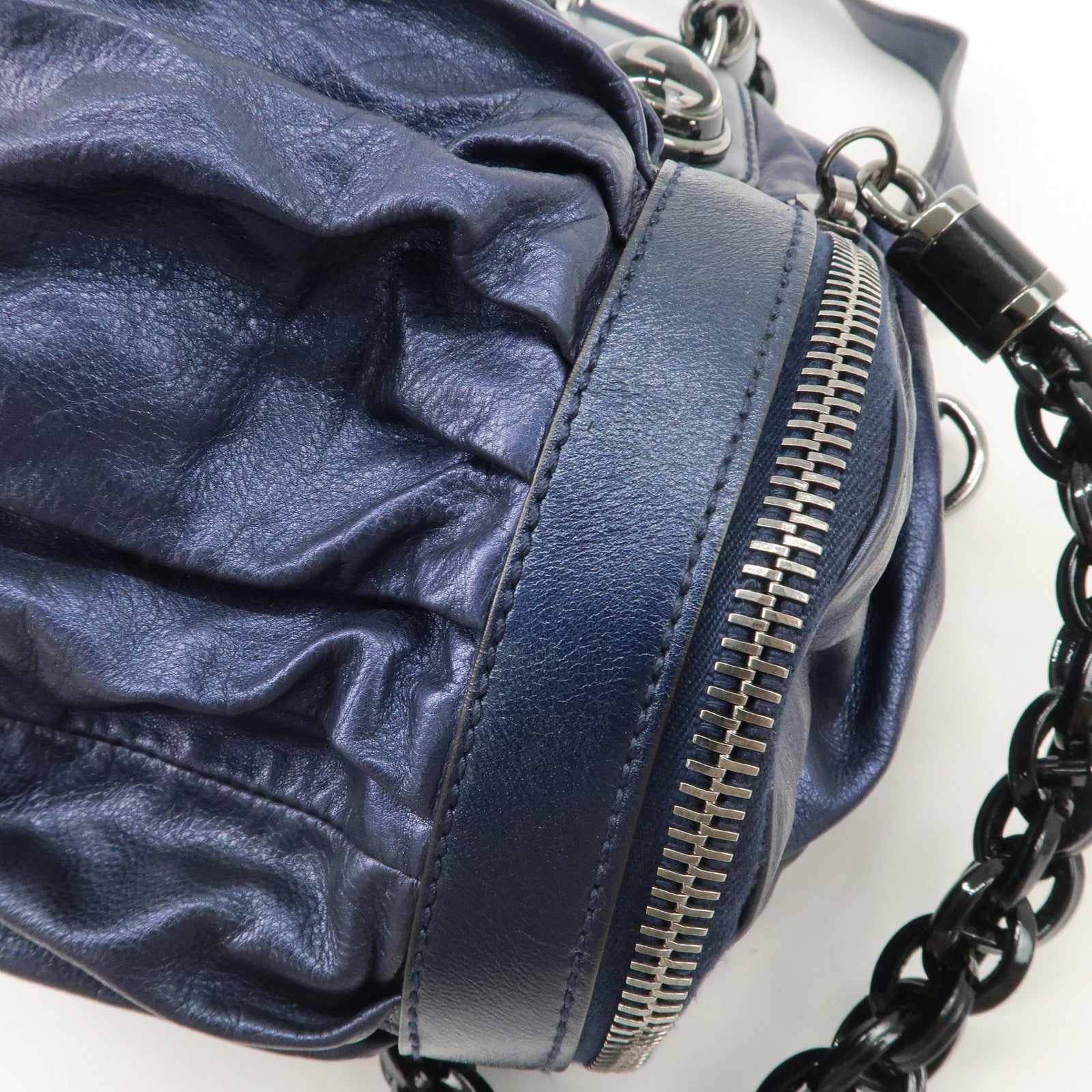 GUCCI Galaxy Leather 2 Way Chain Boston Bag Metallic Blue 228838 Used