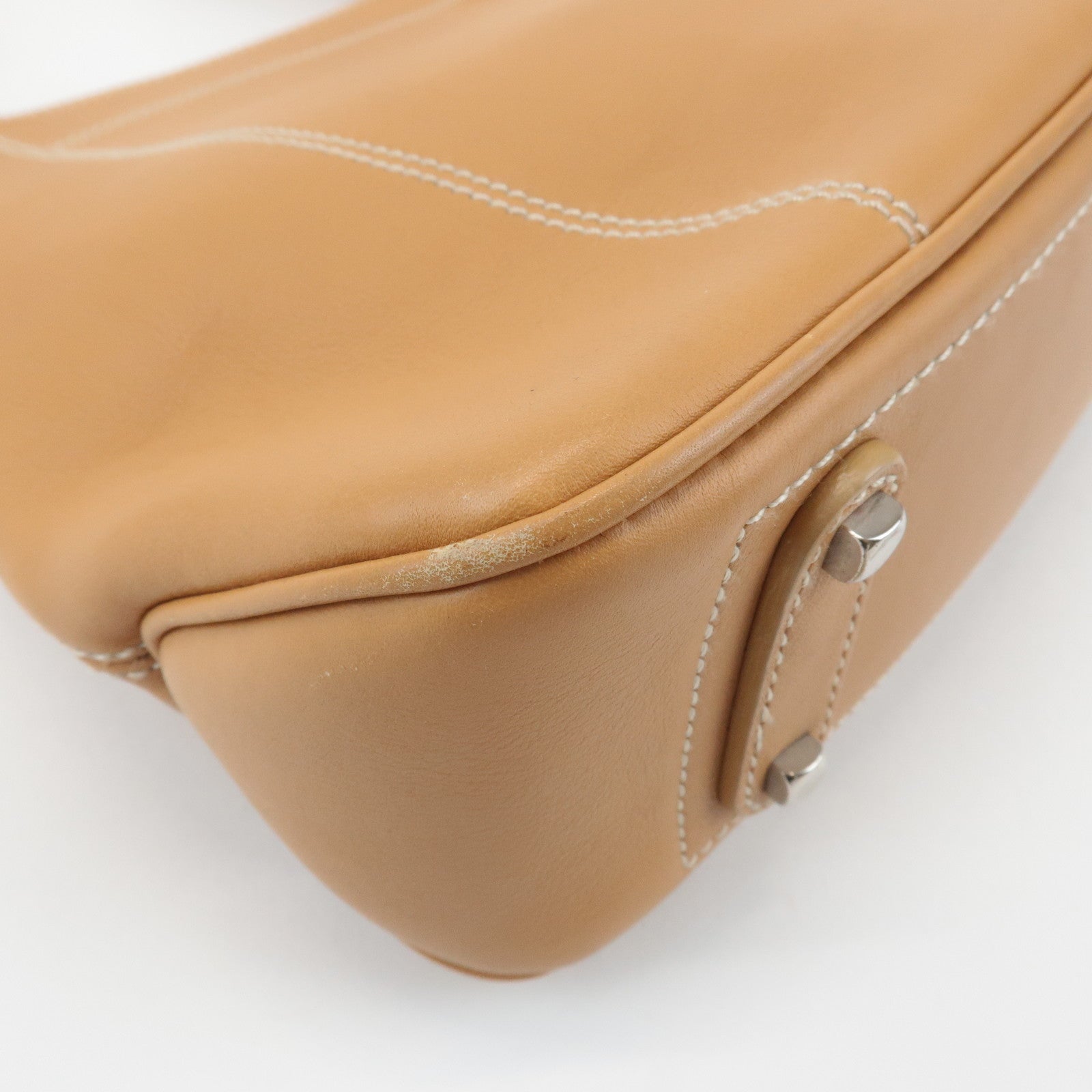 Ferragamo Gancini Leather Shoulder Bag Light Brown Silver HDW Used