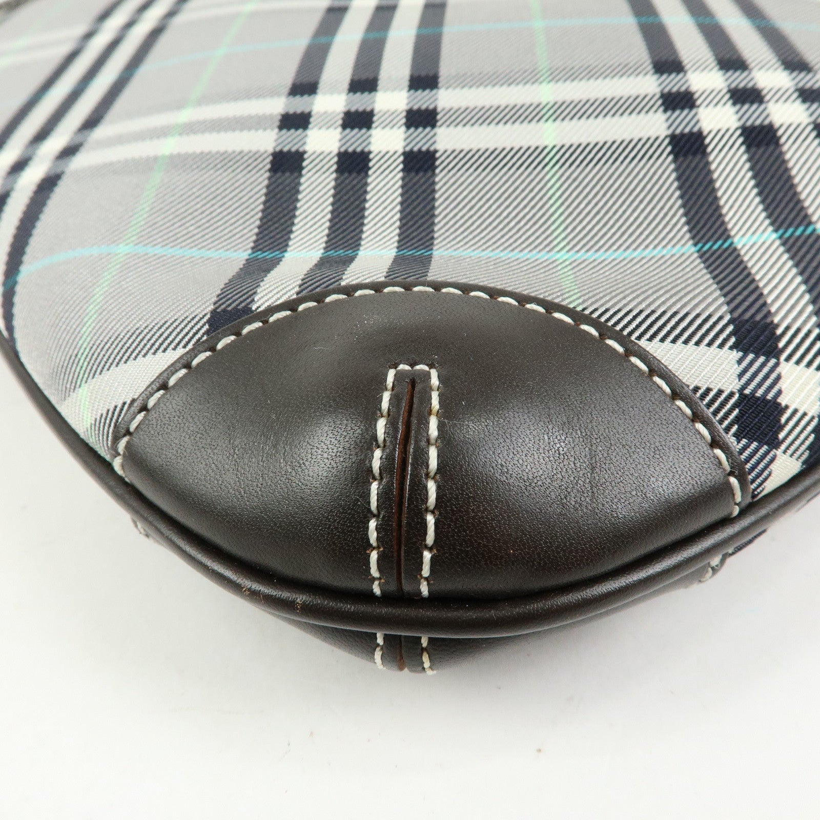 BURBERRY Blue Label Canvas Leather Shoulder Bag Grey Dark Brown
