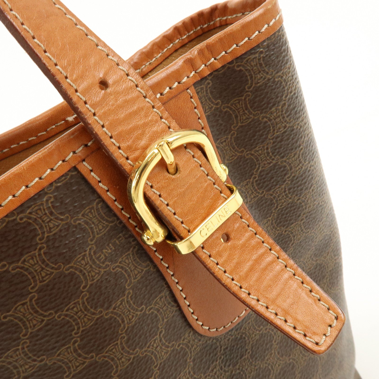 CELINE Macadam PVC Leather Tote Bag Hand Bag Shoulder Bag Brown