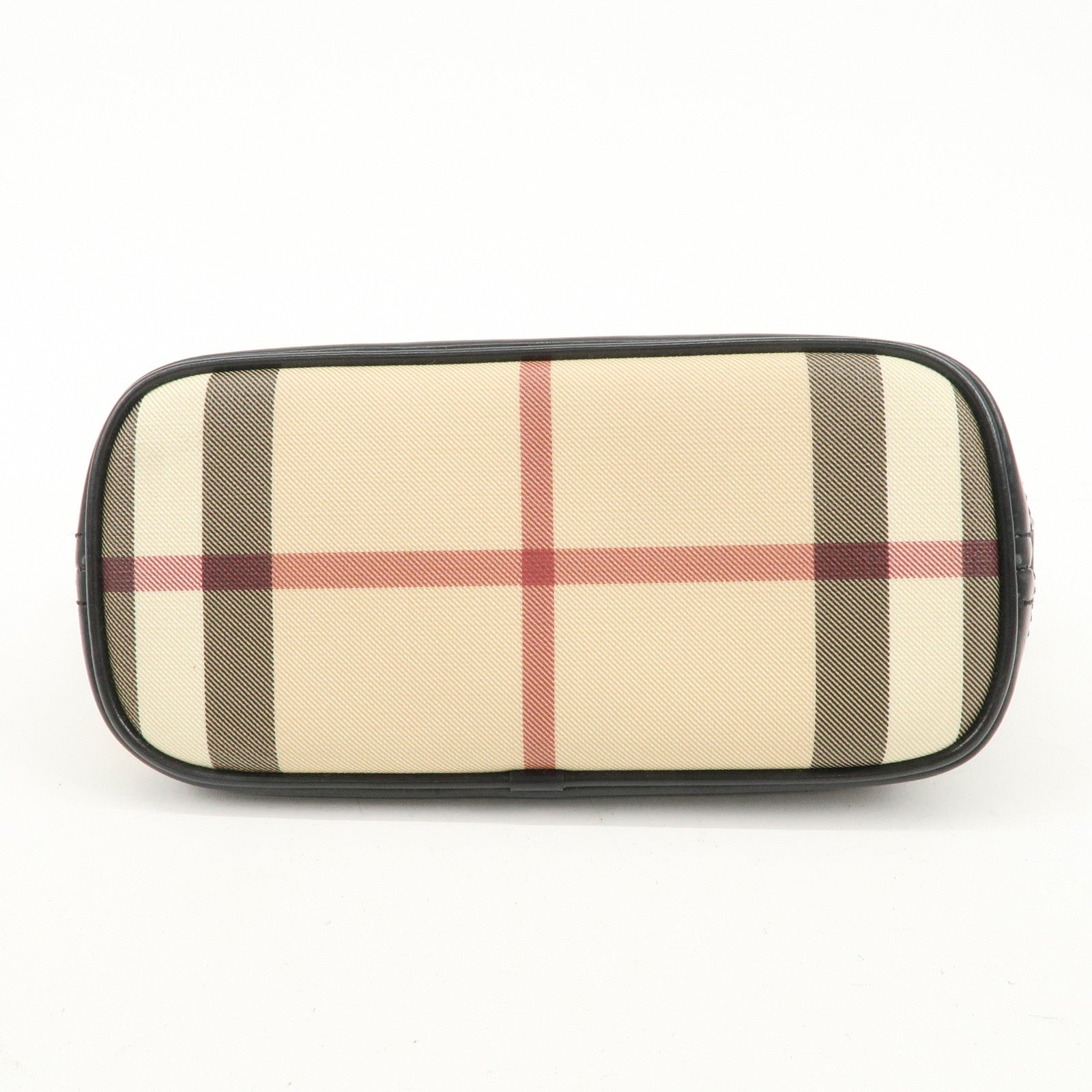 BURBERRY Leather PVC Boat Bag Hand Bag Shoulder Bag Nova Plaid Black Used