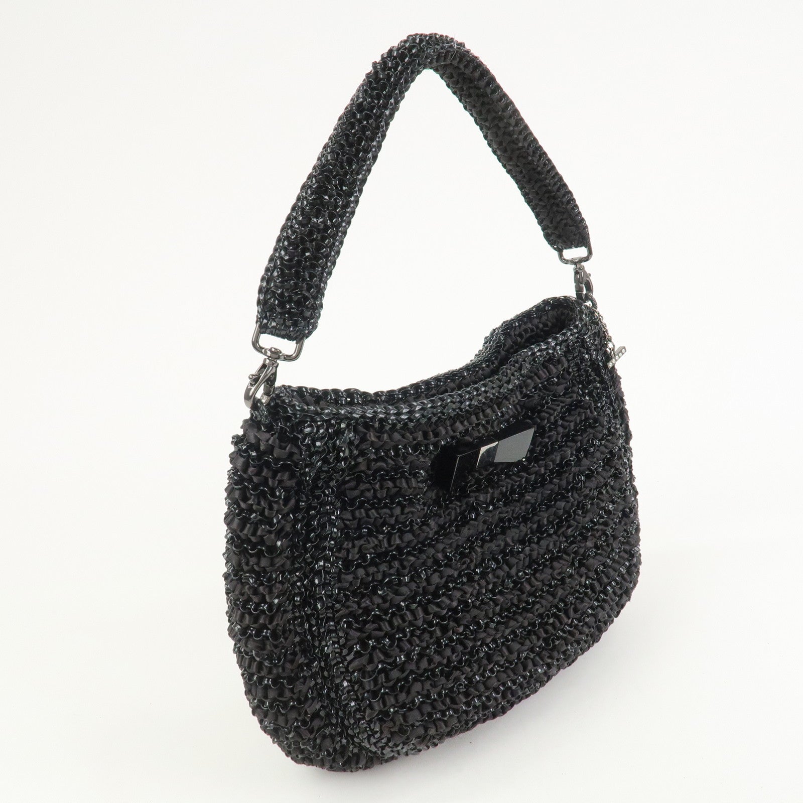 ANTEPRIMA Wire Bag PVC Satin Ribbon Shoulder Bag Hand Bag Black