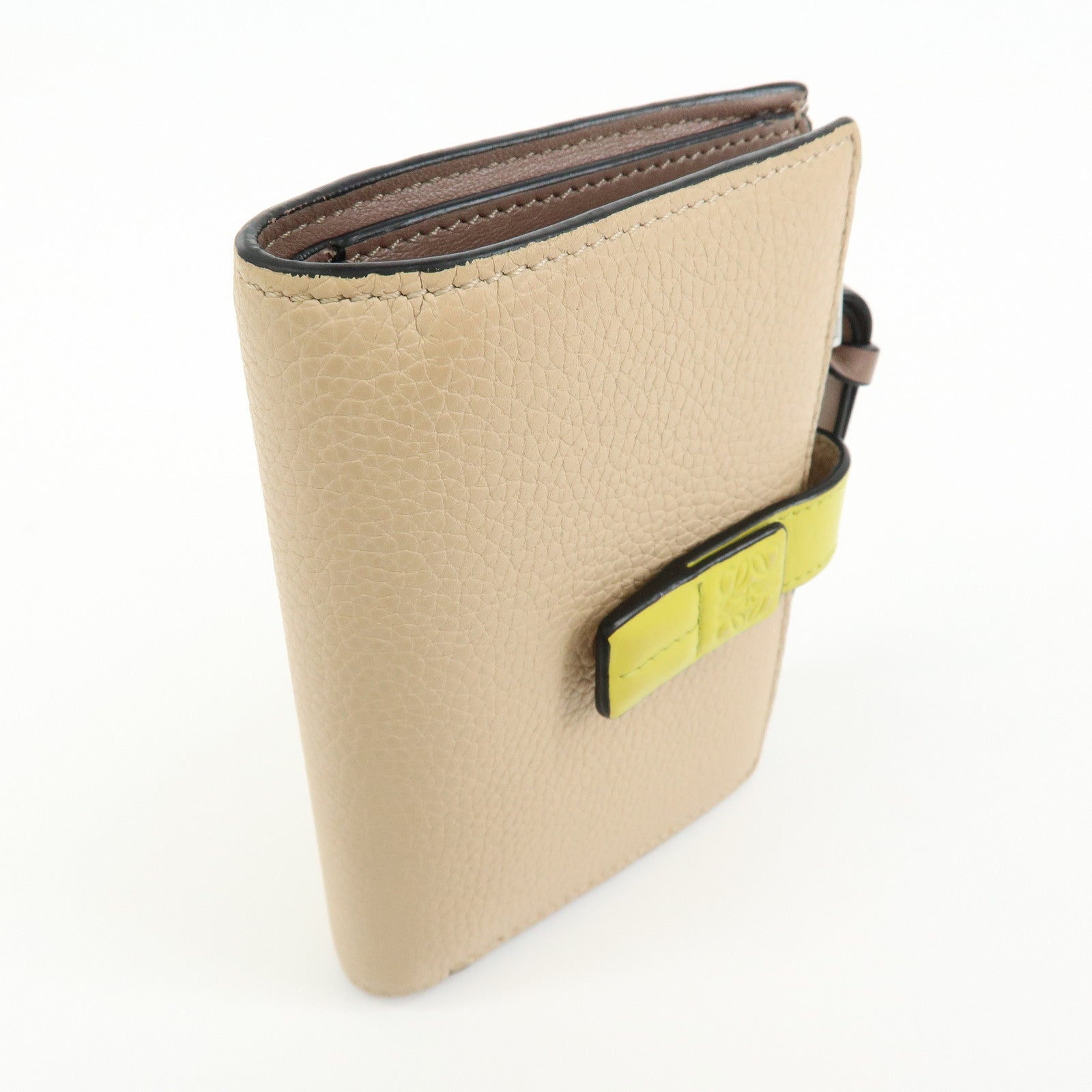 LOEWE Anagram Leather Compact Wallet Beige Yellow