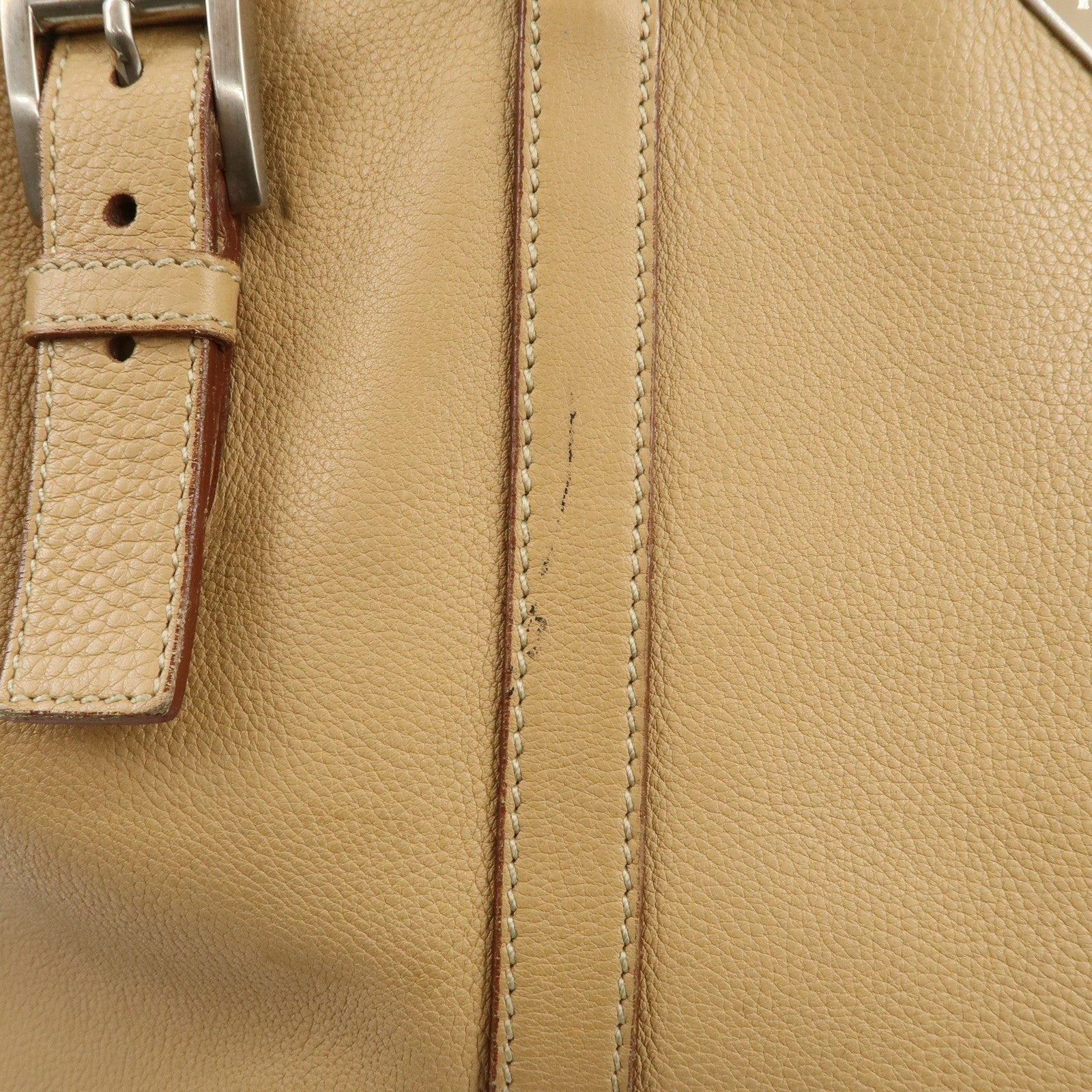 PRADA Triangle Logo Leather Shoulder Bag Hand Bag Beige