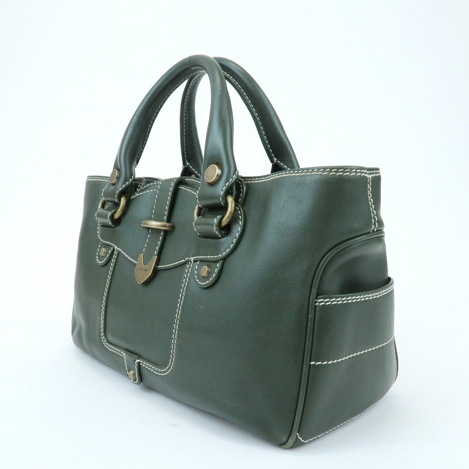 CELINE Boogie Bag Leather Hand Bag Tote Bag Dark Green