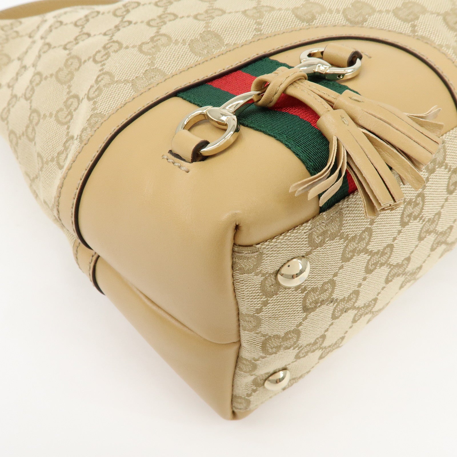 GUCCI Sherry Horsebit GG Canvas Leather Shoulder Bag Beige 232968