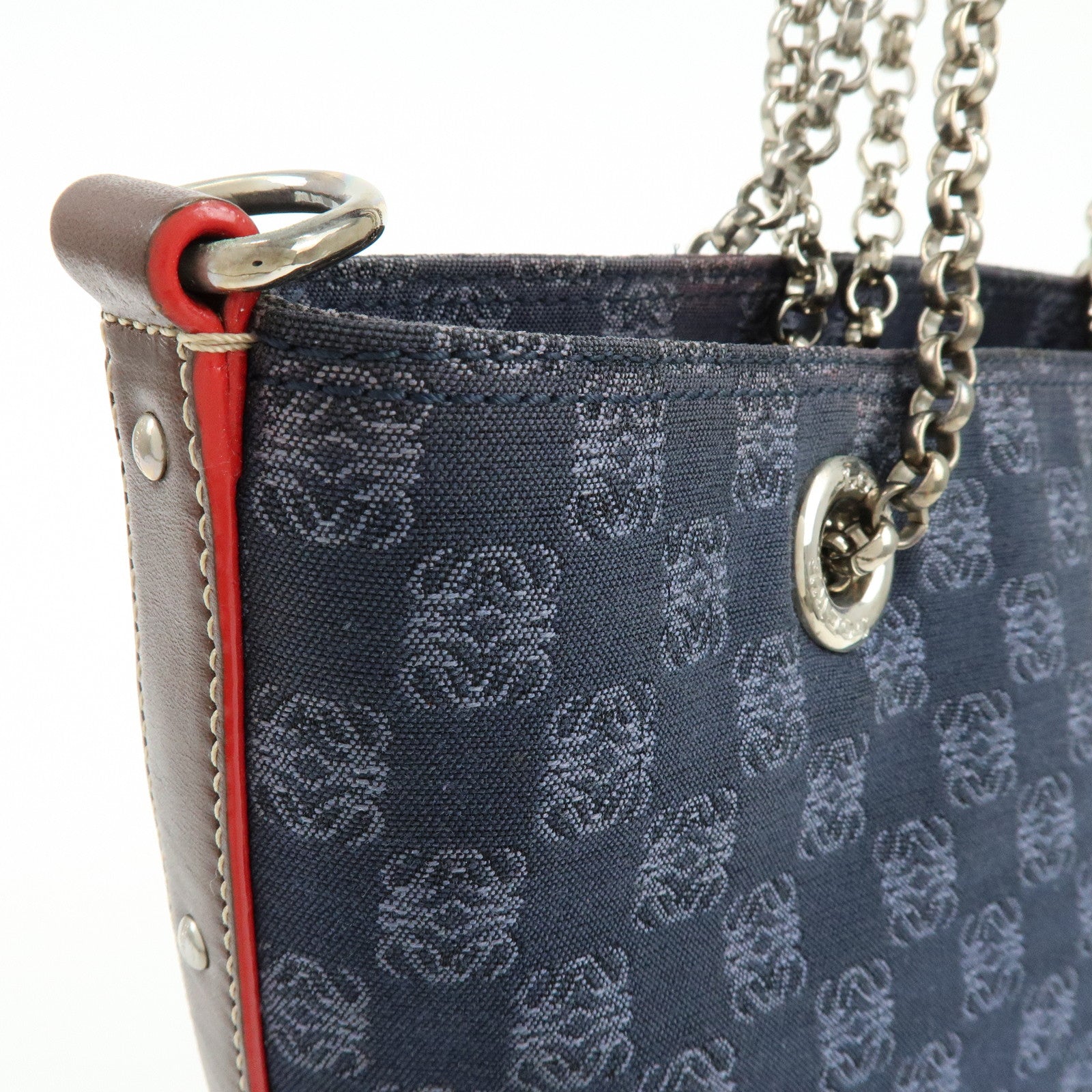 LOEWE Repeat Anagram Canvas Leather Shoulder Bag Blue Brown