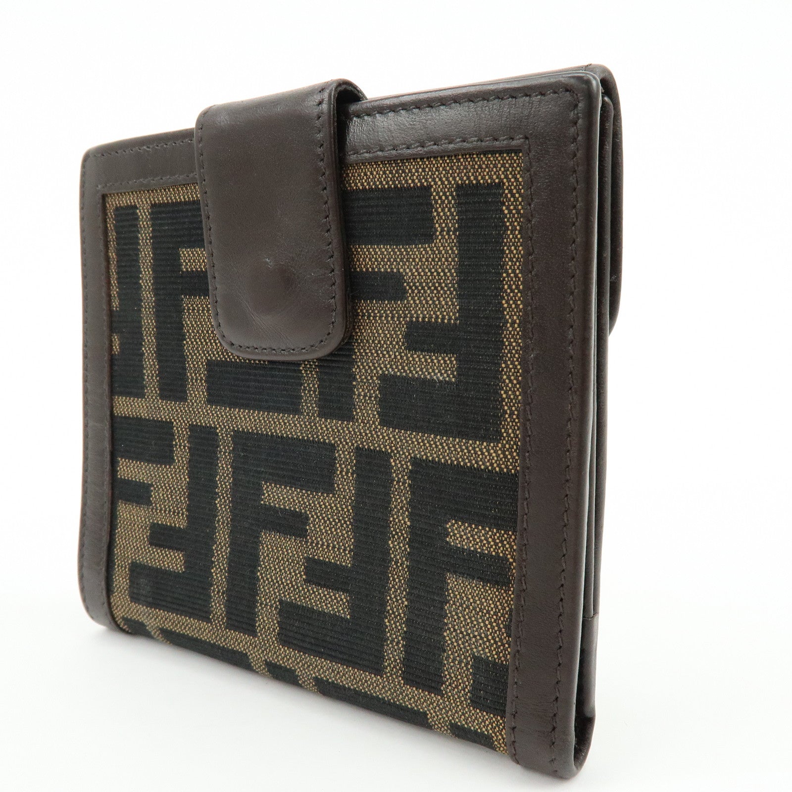 FENDI Zucca Canvas Leather Bi-fold Wallet Brown Black 01695